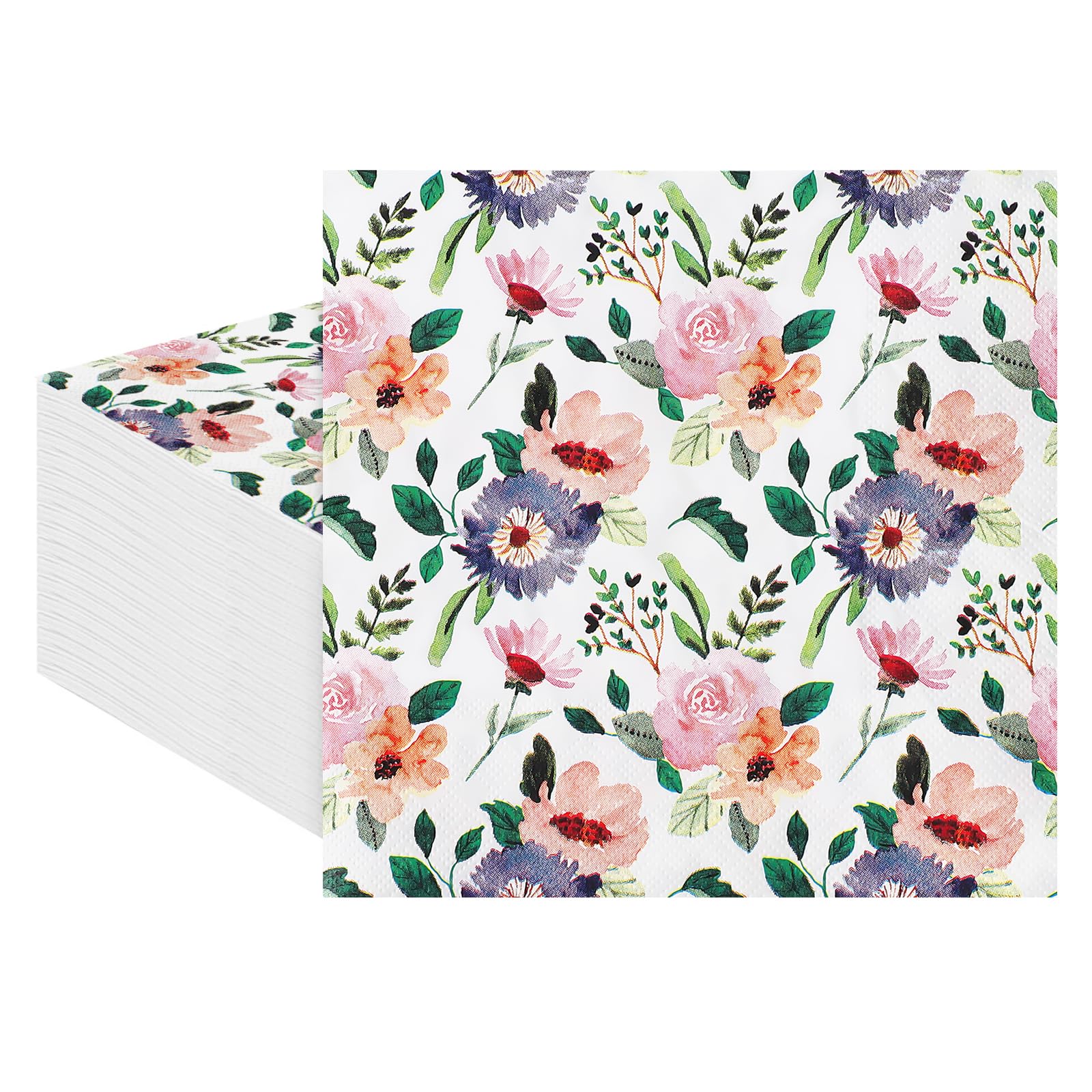Photo 1 of 100 Pcs Floral Wildflower Cocktail Beverage Napkins Paper 3 Ply (6.5x6.5") - Wild Flower Dinner Hand Paper Dessert Napkins for Wedding, Bridal, Baby Shower, Birthday, Tableware Party Supplies