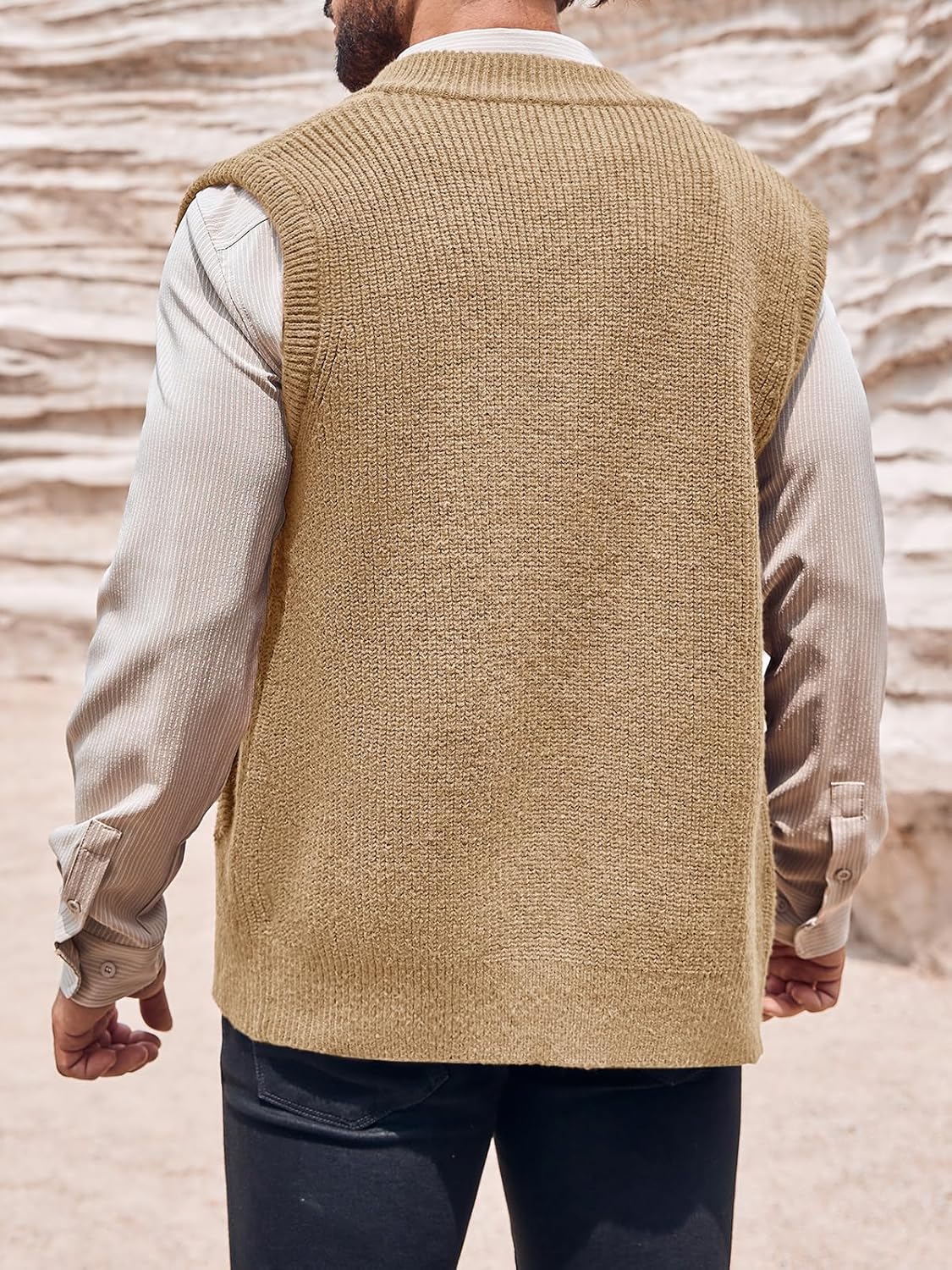 Ryannology Mens Full Zip Up Sweater Vest Knitted Cardigan Slim Fit Casual Warm Sleeveless Outerwear with 2 Pockets - Image 4