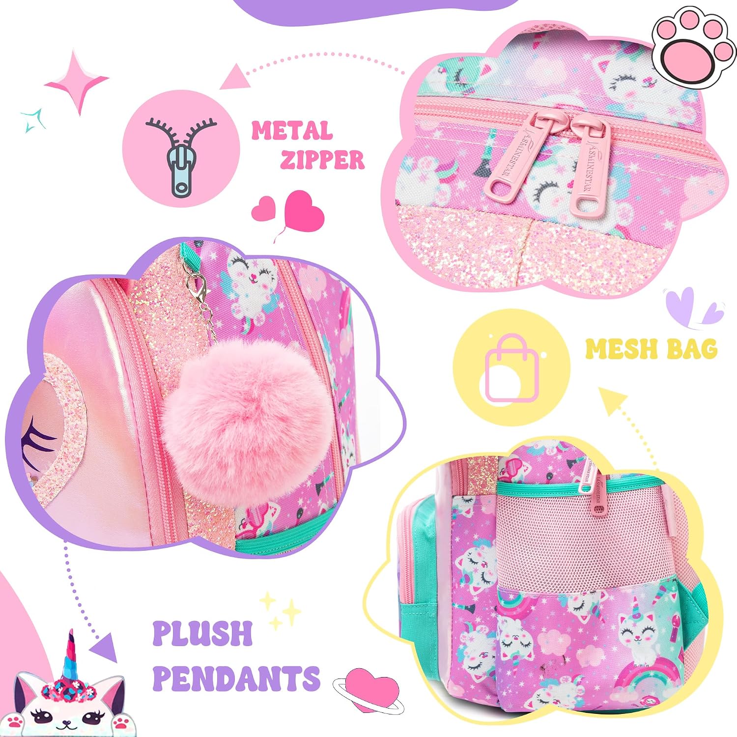 Kids Unicorn Rolling Backpack with Wheels for Girls Elementary Students Kids Travel Luggage Carry on School Backpack for Girls Ages 6-8