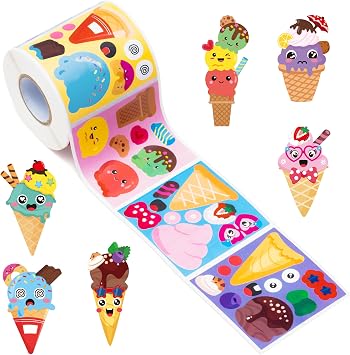 ANGOLIO 300 Summer Make a Face Stickers Roll Ice Cream Watermelon Make Your Own Stickers Mix and Match DIY Crafts Summer Party Favors Classroom Activities Game School Rewards Gift for Kids