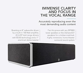 Definitive Technology CS-9060 Center Channel Speaker | Built-in 8 150-Watt Powered Subwoofer for Home Theater | High Performance | Premium Sound Quality | Single, Black, Model Number: KEBA-A