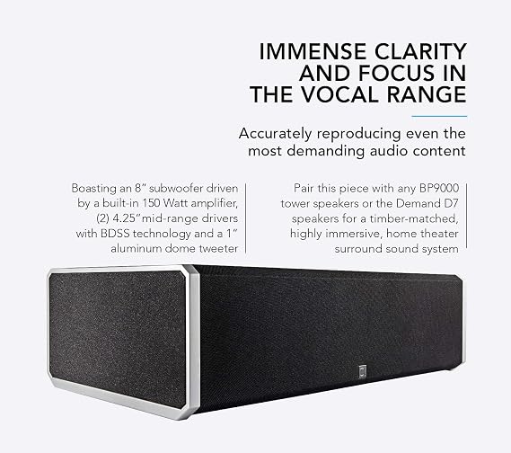Definitive Technology CS-9060 Center Channel Speaker | Built-in 8 150-Watt Powered Subwoofer for Home Theater | High Performance | Premium Sound Quality | Single, Black, Model Number: KEBA-A