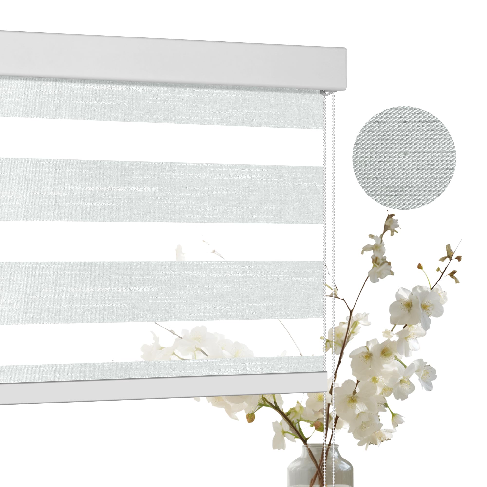 Boolegon Zebra Blinds Classic Style, Blackout Easy to Install Light Control Privacy Protection?or Home, Office?Roller Blinds for Windows, White,Custom Size