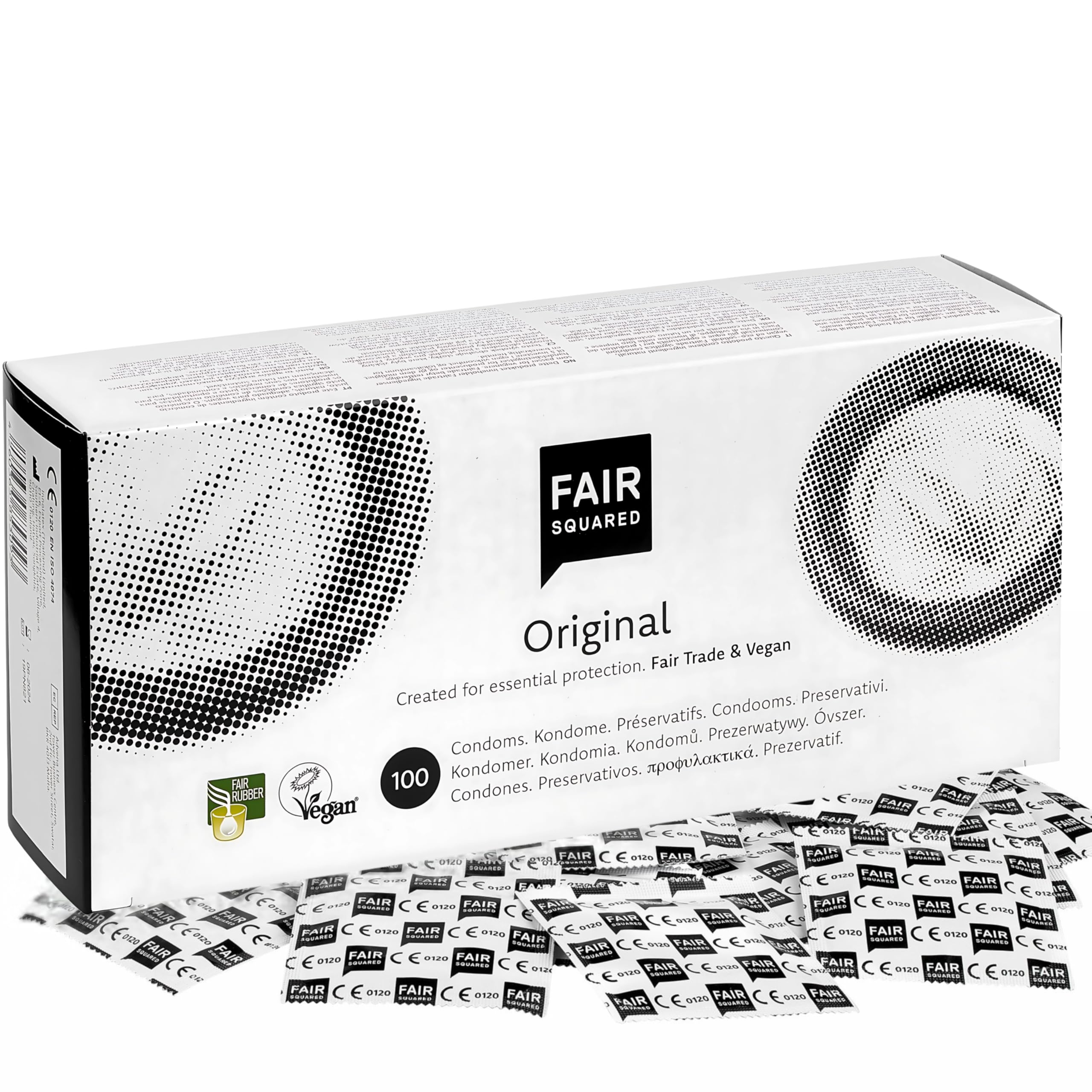 FAIR SQUARED Original Kondome 100 Box 55 mm – Vegane Kondome 100er aus fair gehandeltem Naturkautschuk – Kondom 100 Stück gefühlsecht hauchzart