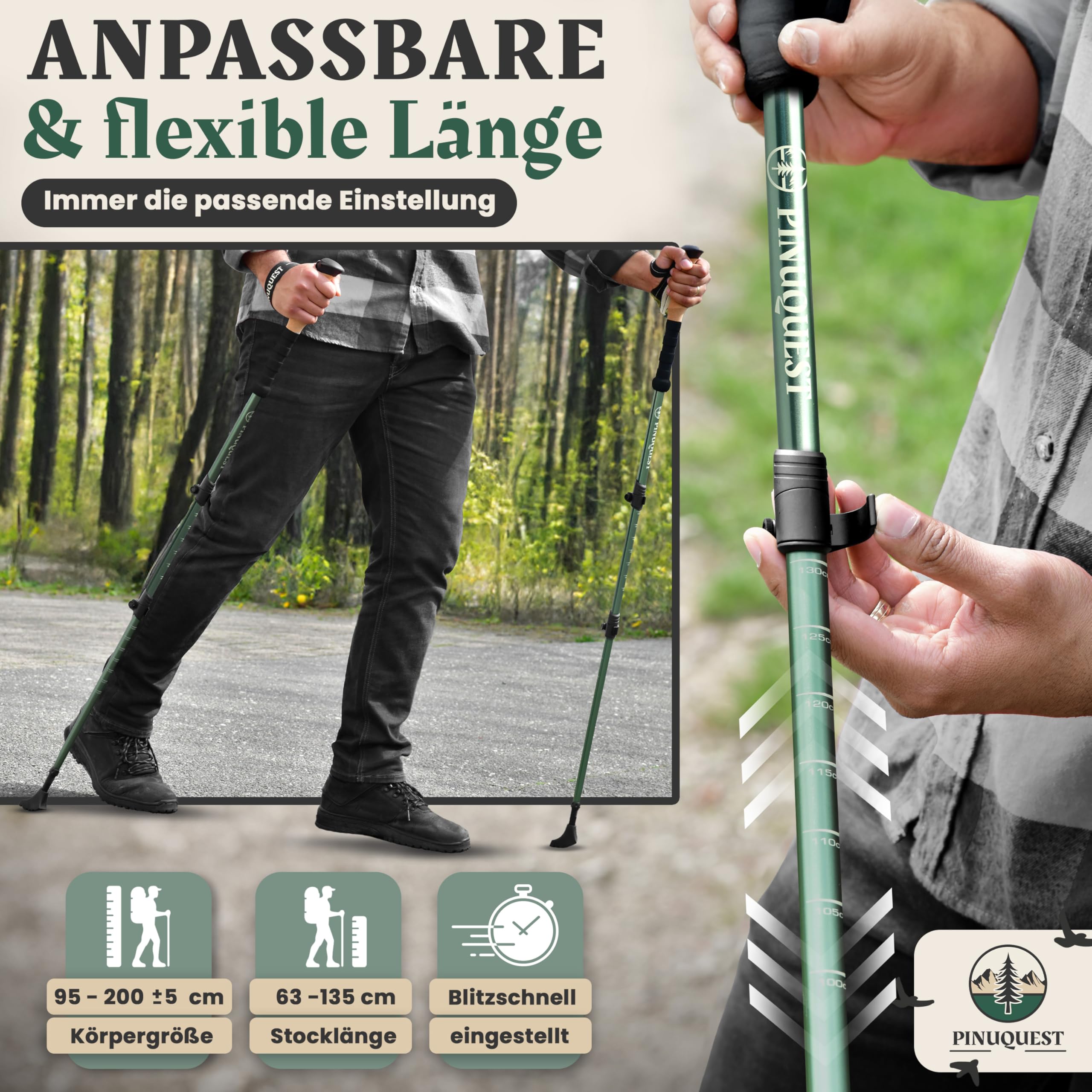 Wanderstöcke Teleskop – Ultraleicht Aluminium oder Carbon – Trekkingstöcke mit Korkgriff – Nordic Walking Stöcke für Damen & Herren – 63–135 cm verstellbar