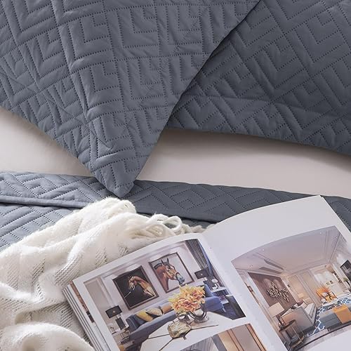 Miniatura 7 de EXQ Home - Edredón a cuadros tamaño matrimonialQueen, color azul