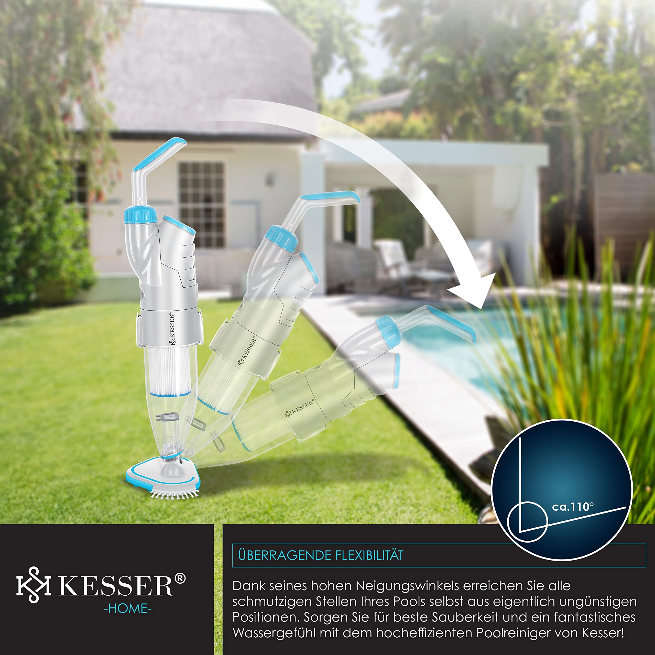 KESSER® Aspirateur de Piscine avec Batterie + Couverture | électrique Aspirateur de Piscine à Main | Nettoyeur de Piscine avec Filtre & système à 2 Vitesses | Aspirateur à Main, Jusqu'à 15 m³