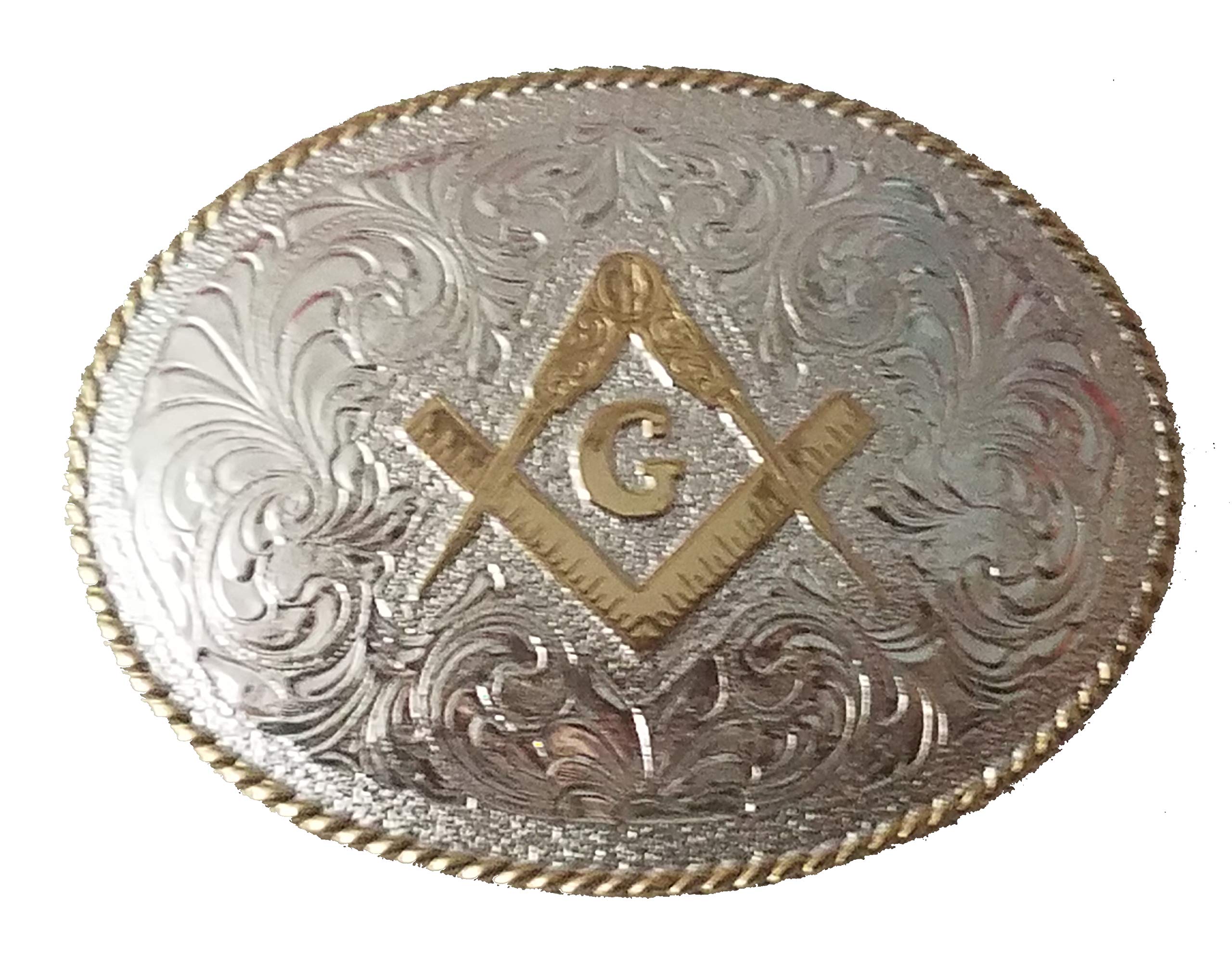 Deluxe Masonic Buckle and Bolo Set Sterling Silver Plated Square and Compasses