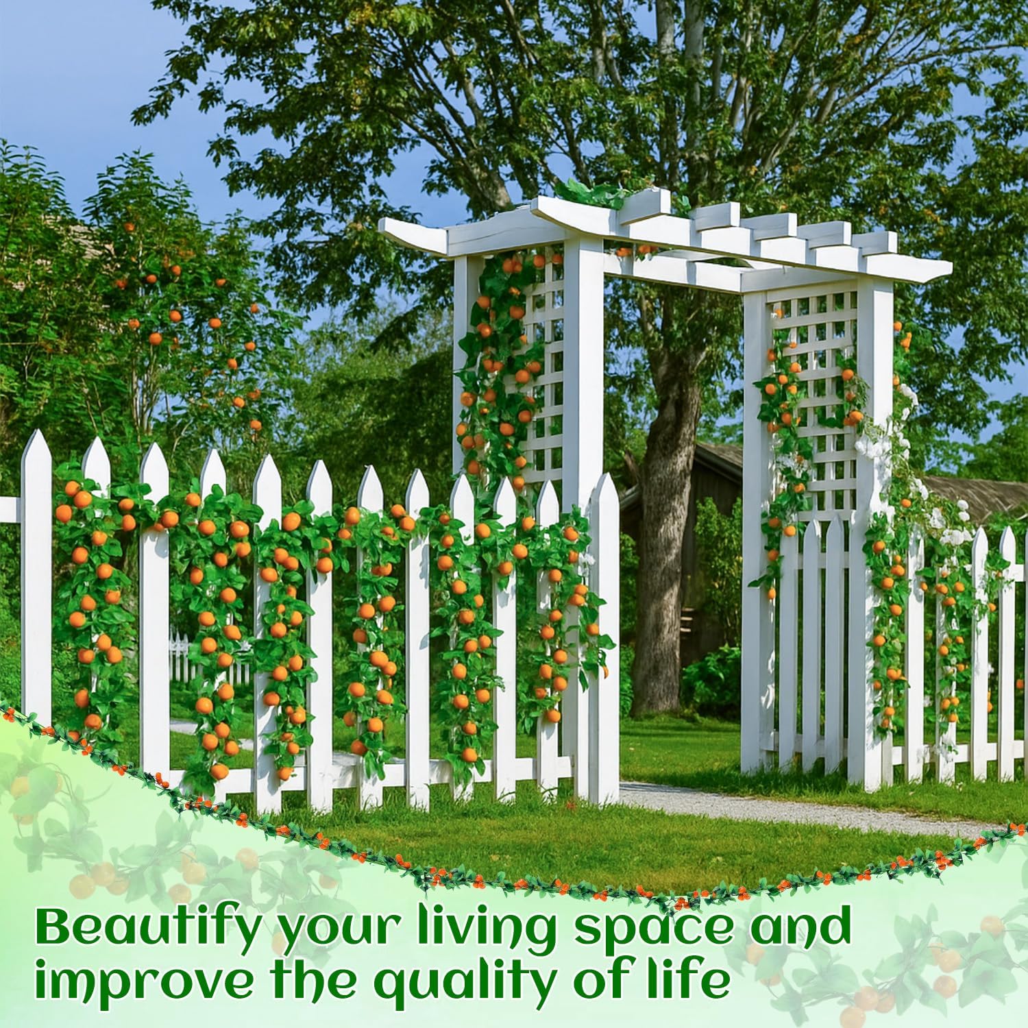 Suncalla 6 Pcs 7.54 ft Artificial Fruit Garland Fake Mini Orange Vines Artificial Kumquat Garland Fake Fruit Party Decoration for Vase Home Garden Party Craft Indoor and Outdoor Wedding Decoration
