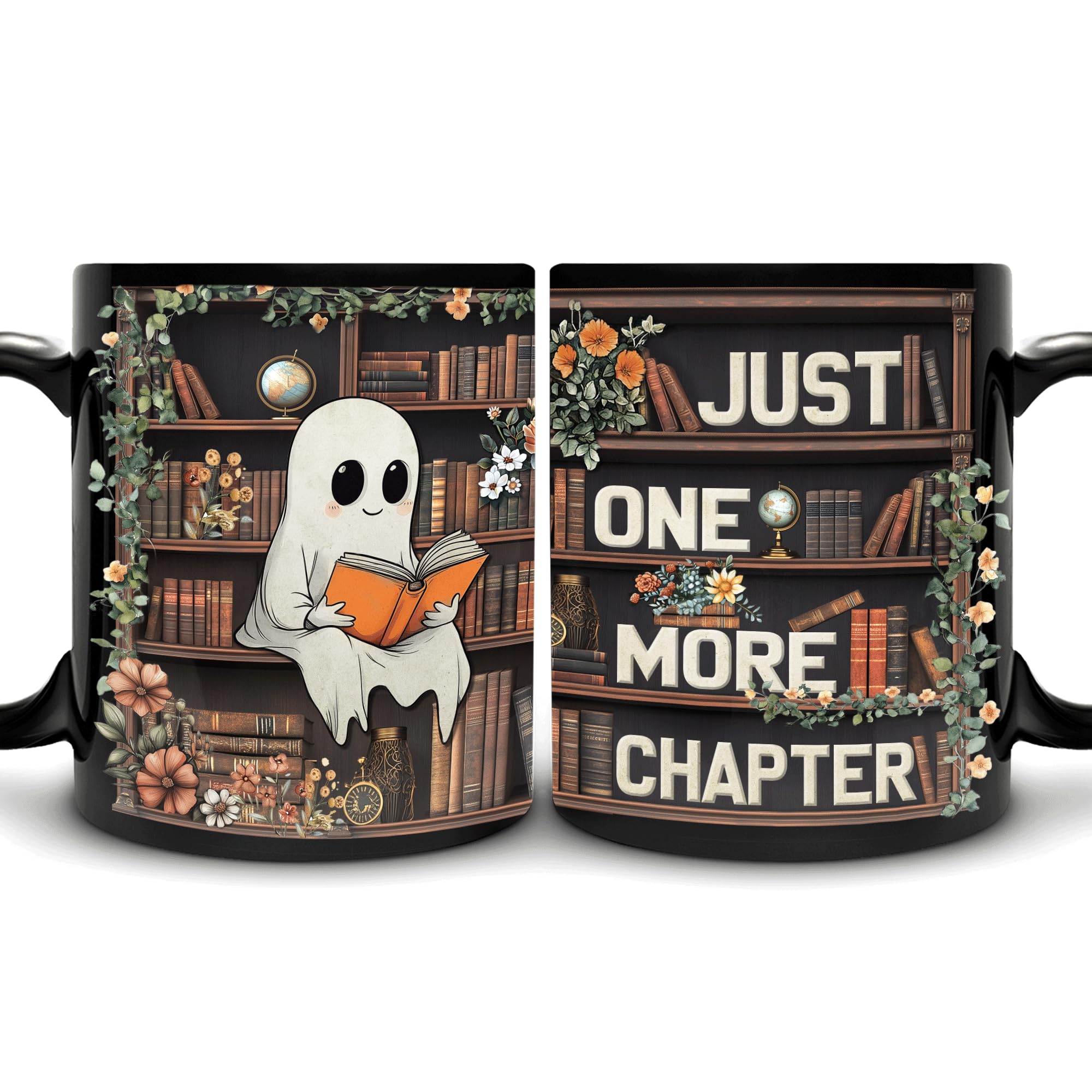 Cute Ghost Reading Mug Gifts on Birthday Halloween for Book Lovers