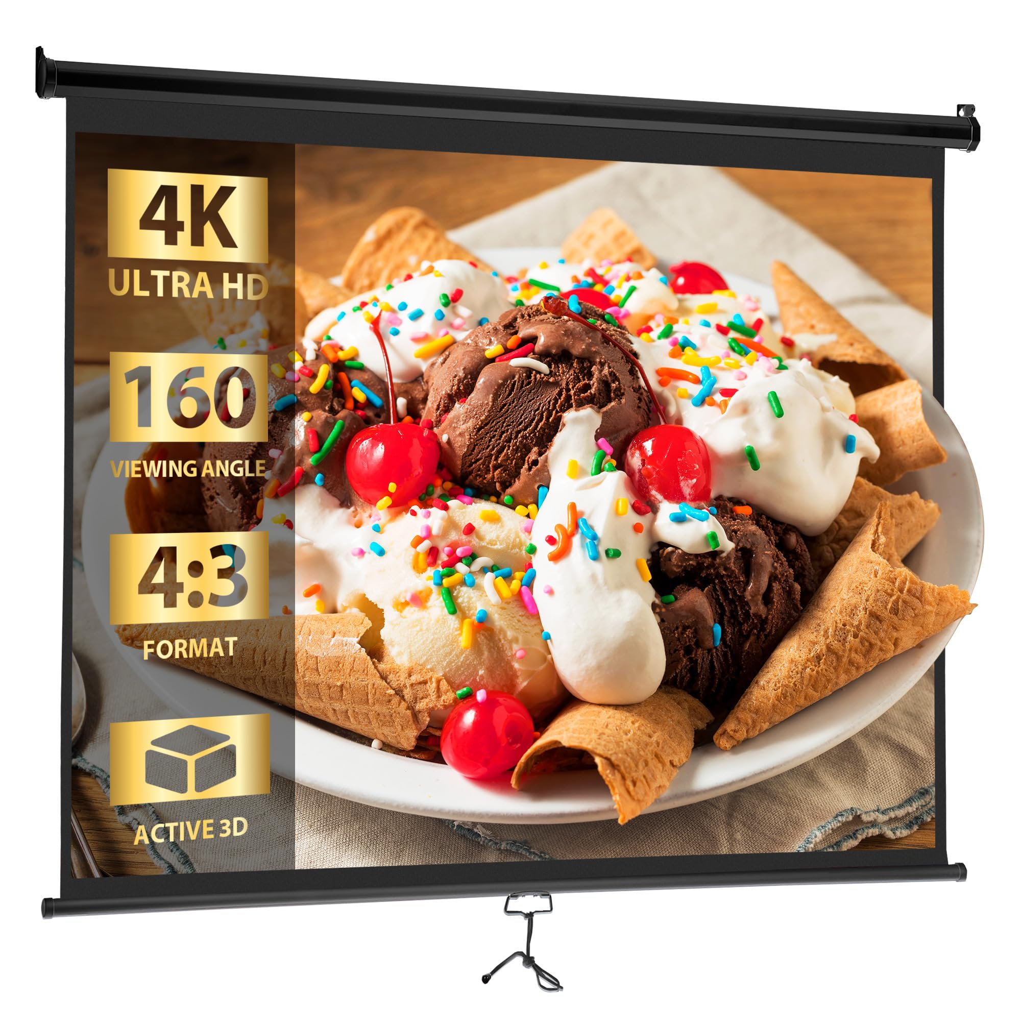 SUPER DEAL 72'' 4:3 HD Projection Screen Foldable Anti-Crease Portable Projector Movie Screen Manual Pull Down for Home Theater Presentation Education Outdoor Indoor Public Display, Black