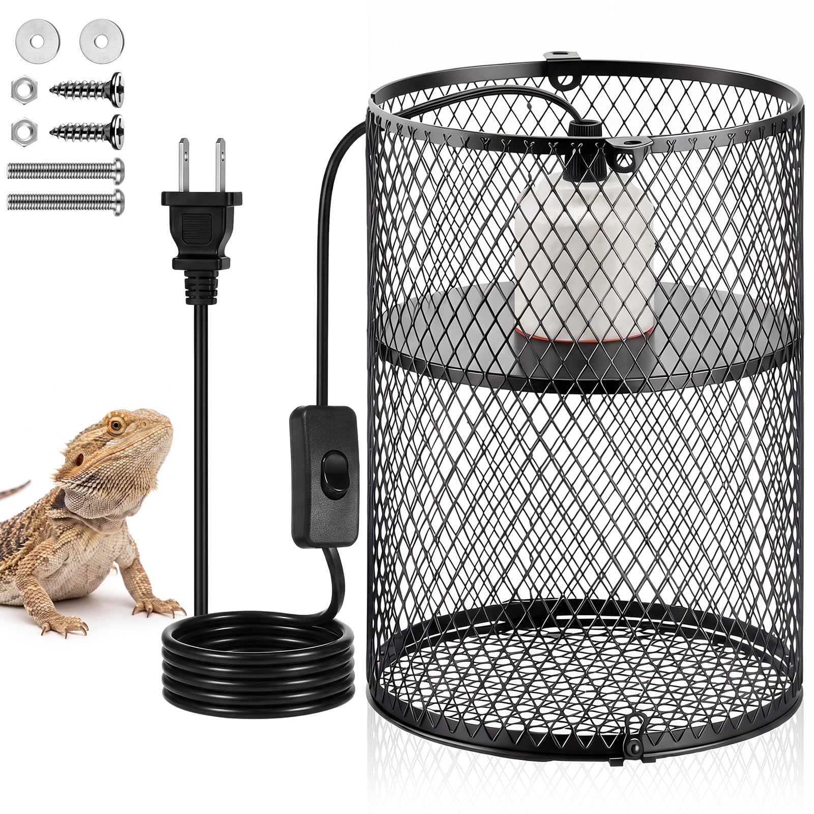 VIHOSE 1 Pcs Reptile Heat Lamp Guard Anti Scald, 5.5 Inch, White, Black