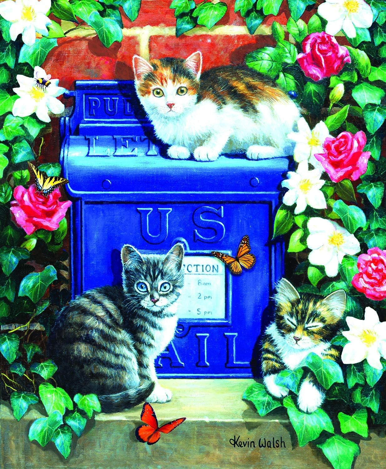SUNSOUT INC - Mail Box Kittens - 1000 pc Jigsaw Puzzle by Artist: Kevin Walsh - Finished Size 23" x 28" - MPN# 13801