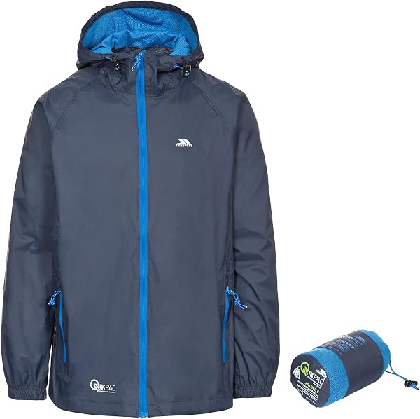 Trespass Adults Waterproof Jacket Qikpac - Lightweight Packaway Raincoat, 2 Zip Pockets, Full Body Front Zip, Adjustable Hood, Storm Flap, Ventilated Back, Foldable Packs in Pouch - 5
