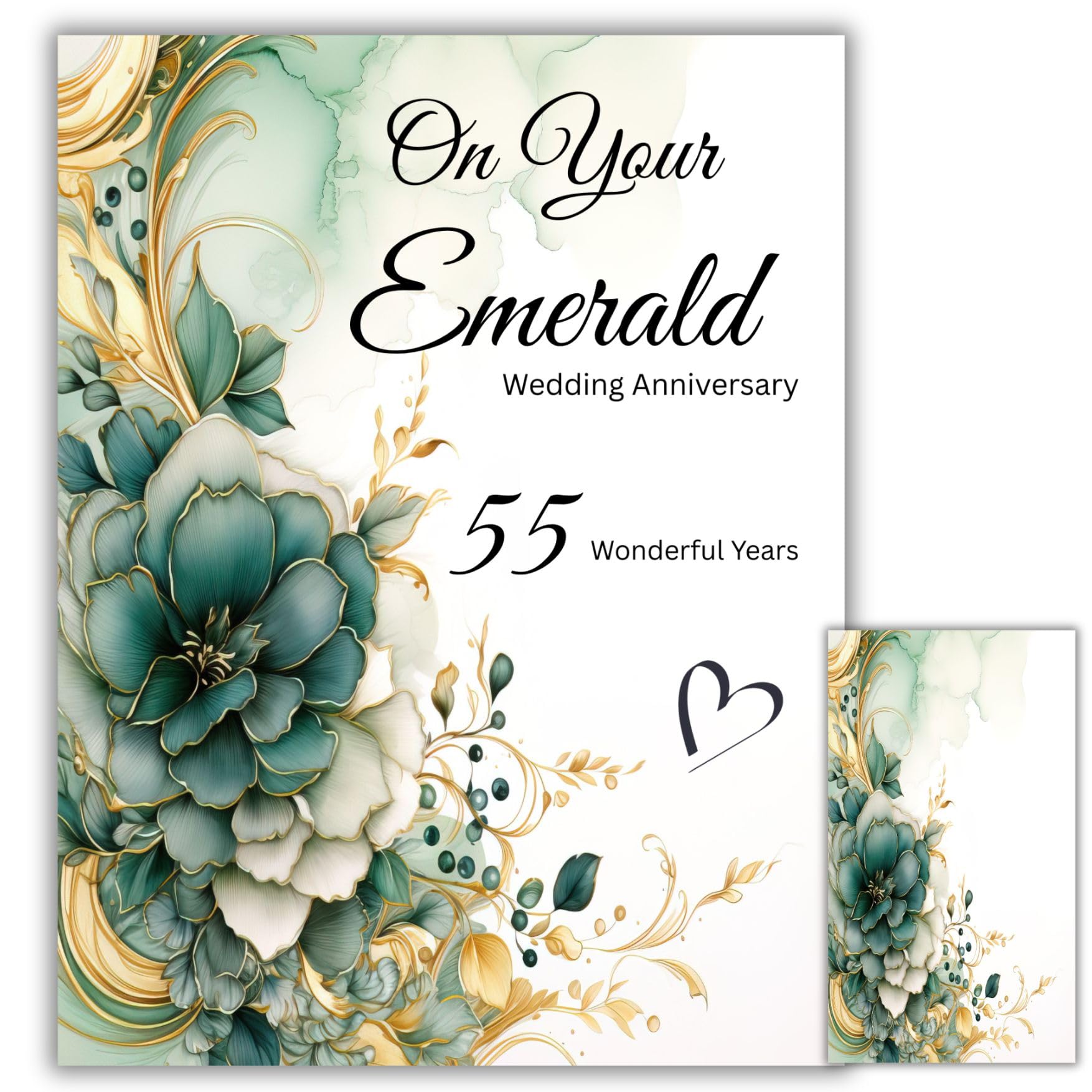 Sarah Elizabeth Collection - Emerald Anniversary Card with Gift Tag (On Your) / Extra Large Luxury Card approx 11" x 8", 55 years Celebration Marriage Love