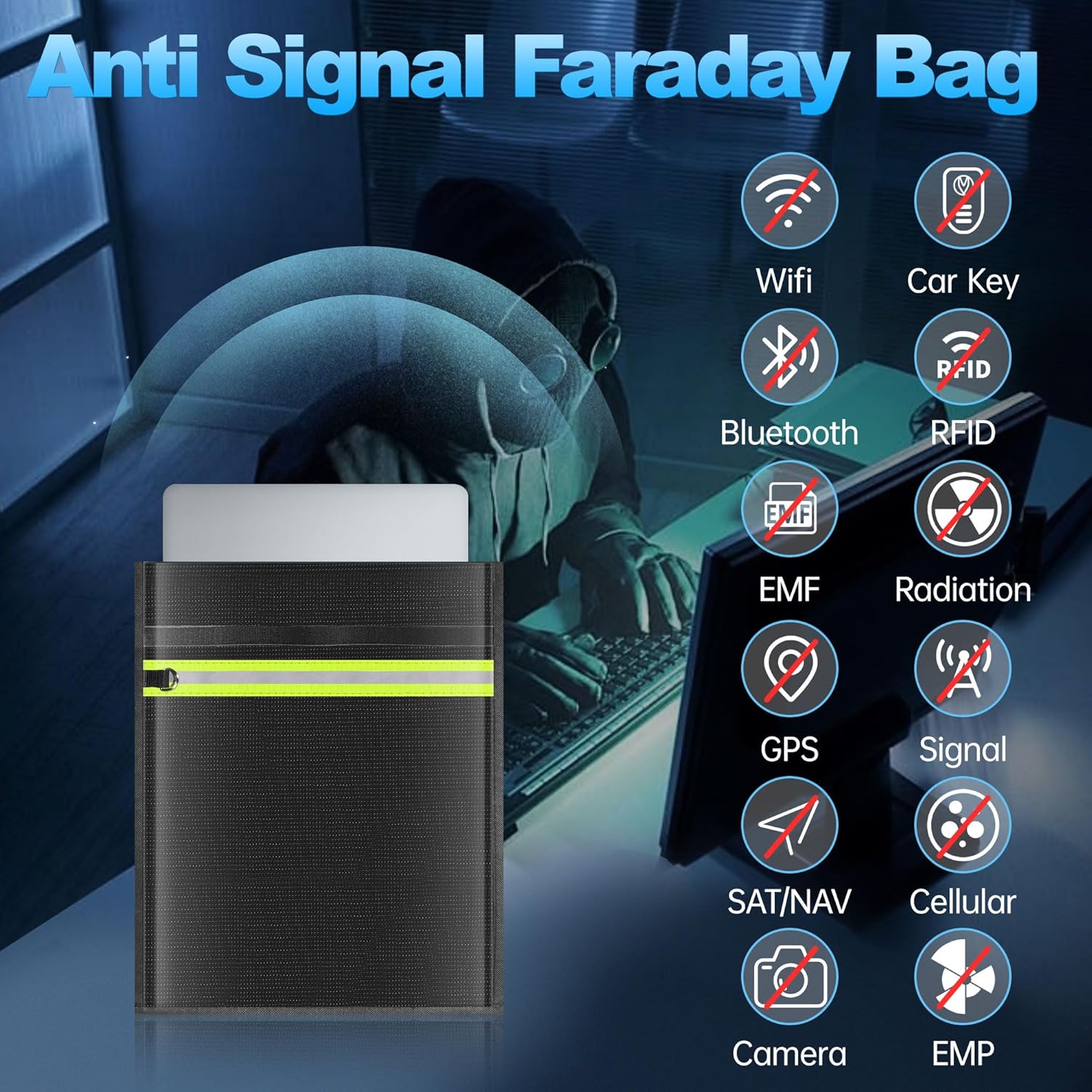 Large Faraday Bags EMP Proof,Portable Faraday Cage for Laptops Tablets,Faraday Bags with Handle&Reflective Strip,EMP bags for Electronics,Fireproof Waterproof RFID Signal Blocker Faraday Pouch - Image 2