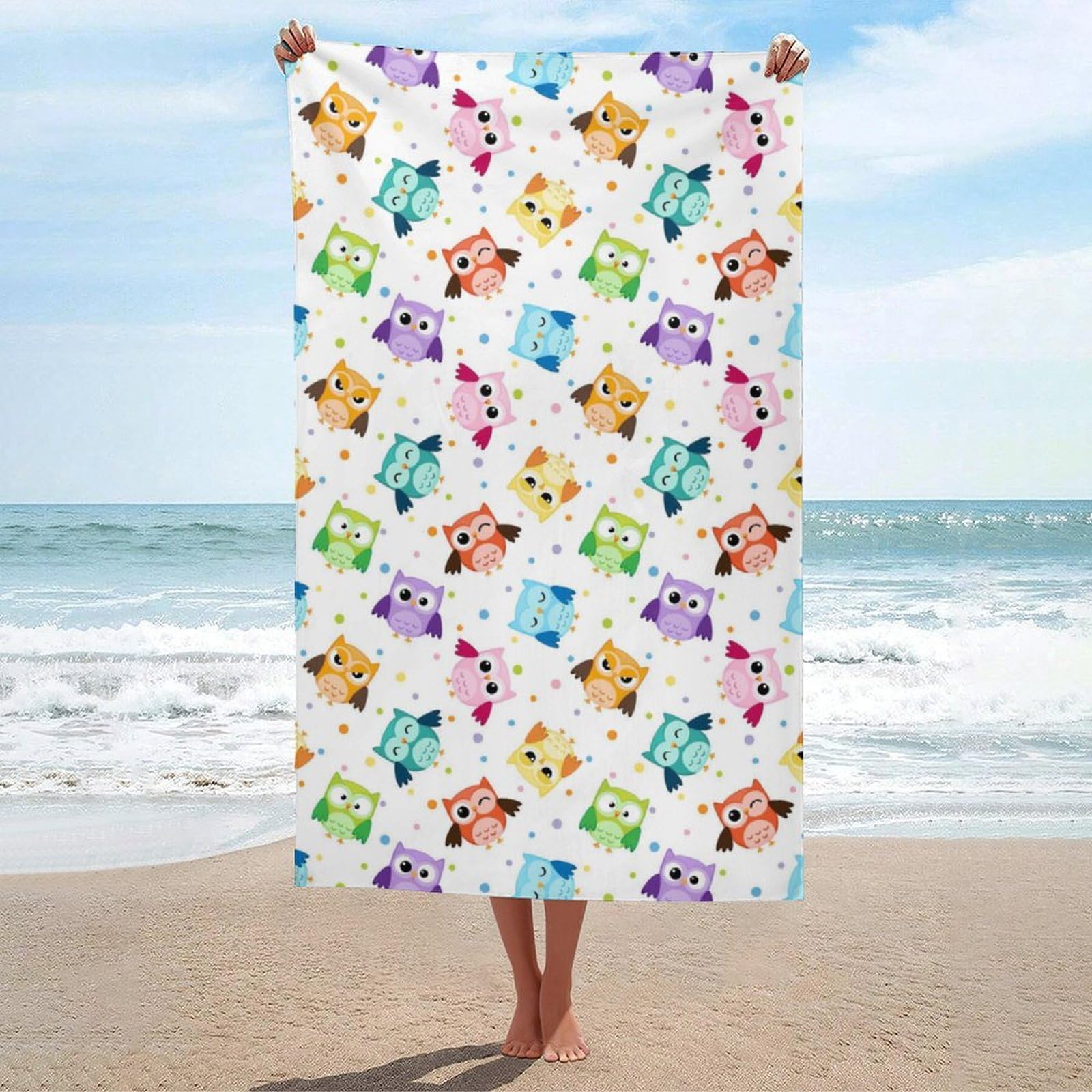 LEDFCVSU Beach Towel, Cute Owl Funny Owl Pattern Bath Towel, Absorbent Towel for Swimming, Sports, Travel