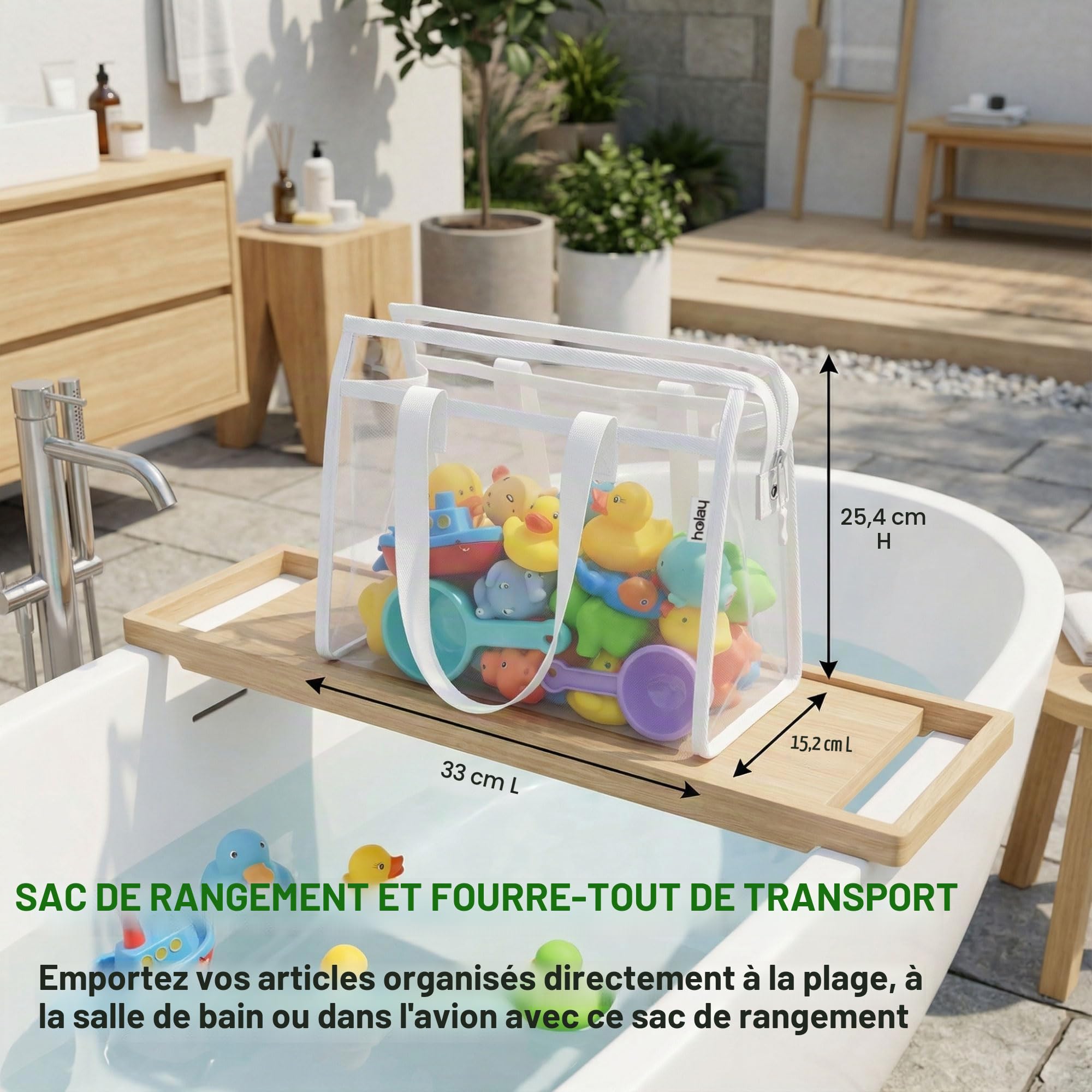 HOLAY Lot de 4 Sacs de Rangement Transparents pour Jouets avec Poignée – Organisateur Salle de Jeux pour Jouets, Jeux de Société & Fournitures Scolaires, PVC Transparent & Base Renforcée (Blanc, XL)