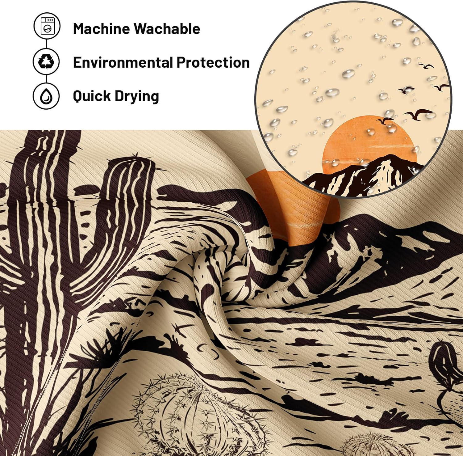 Western Shower Curtain Rustic Cactus Desert Shower Curtains for Bathroom Decor Bath Curtain Set, Waterproof Fabric with Hooks 70 x 78 Inch