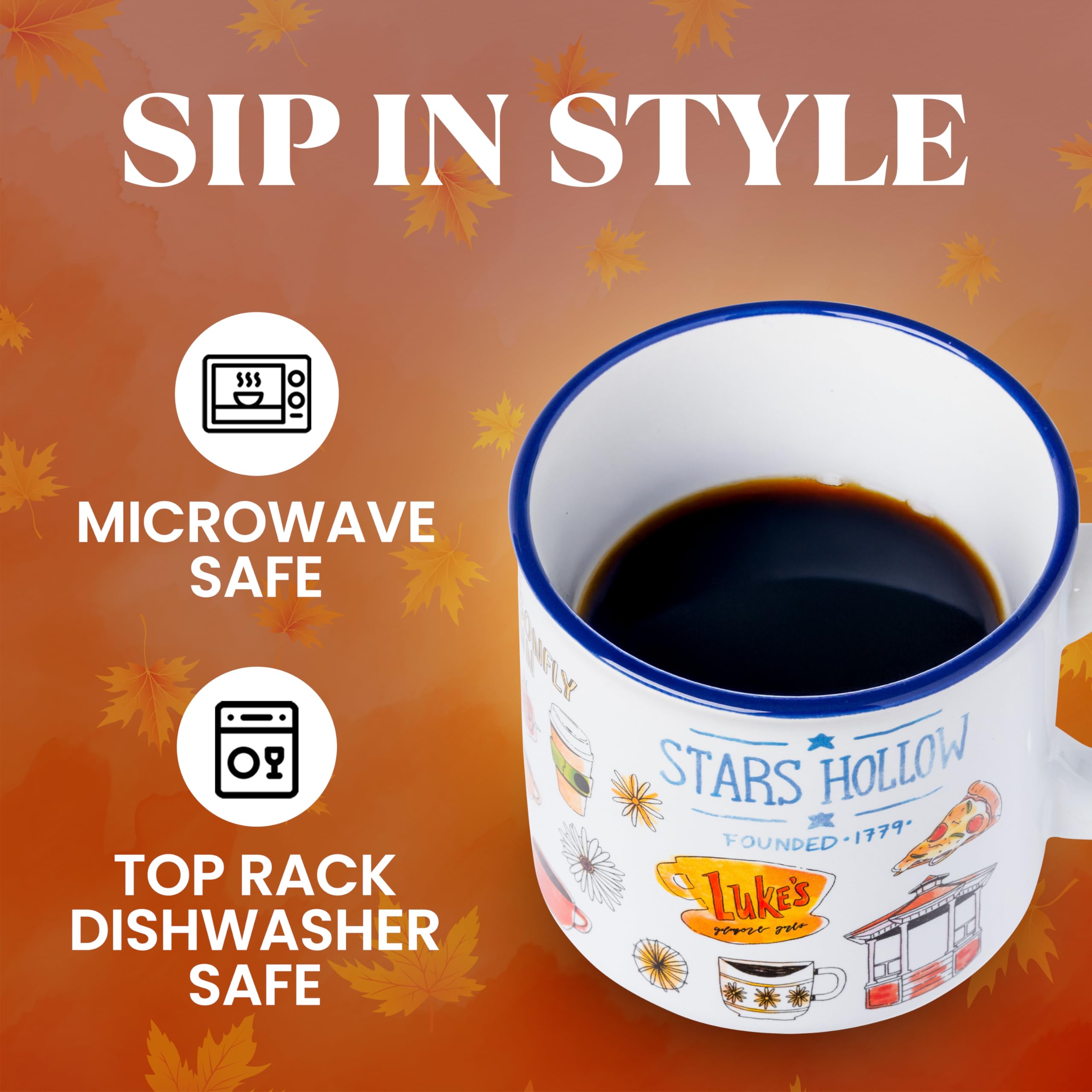 Silver Buffalo Gilmore Girls Luke's Featuring Iconic Stars Hollow Locations Keramik Camper Tasse, 590 ml