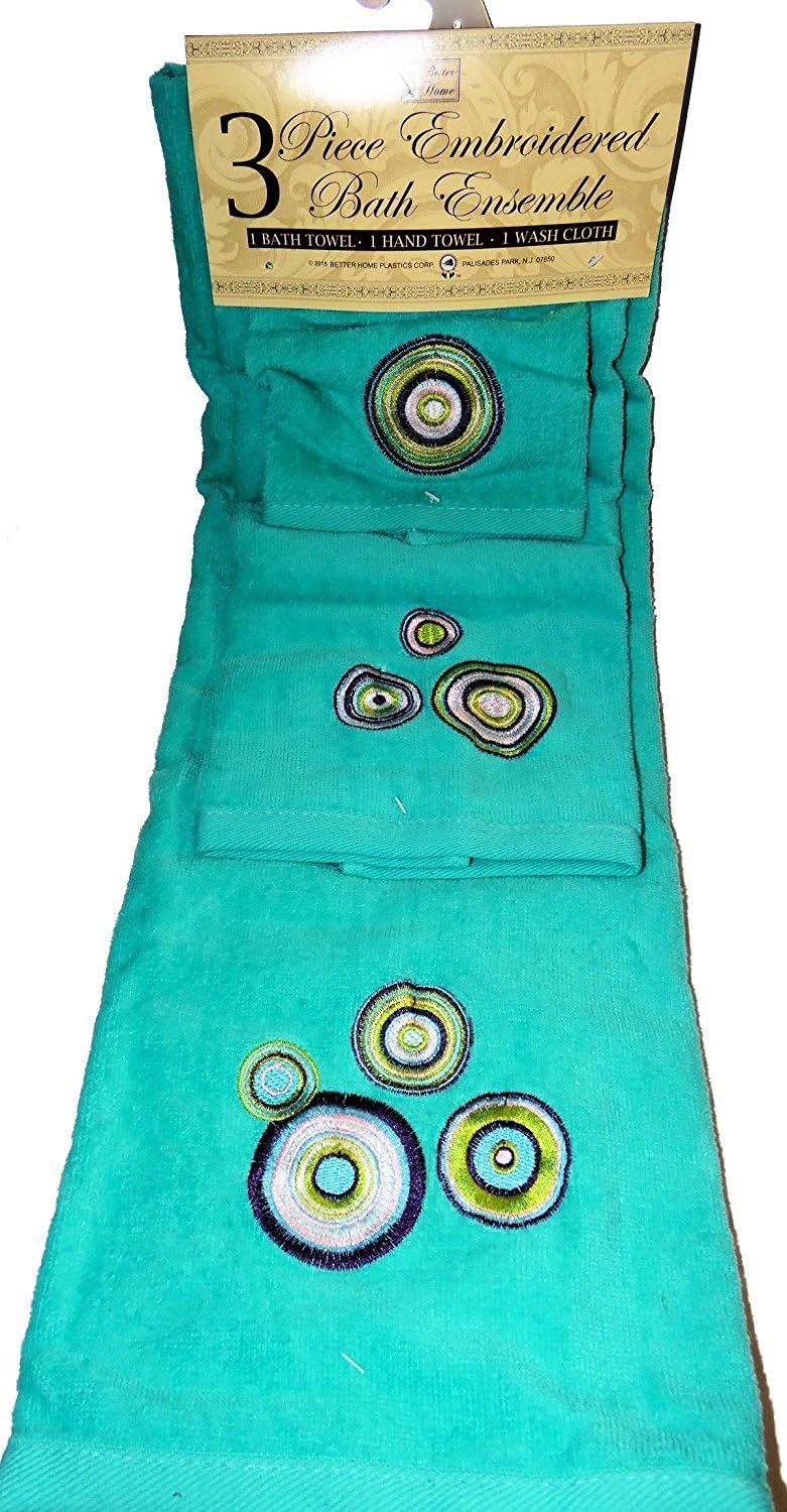 Teal with Circles Design 3 Piece Embroidered Bathroom