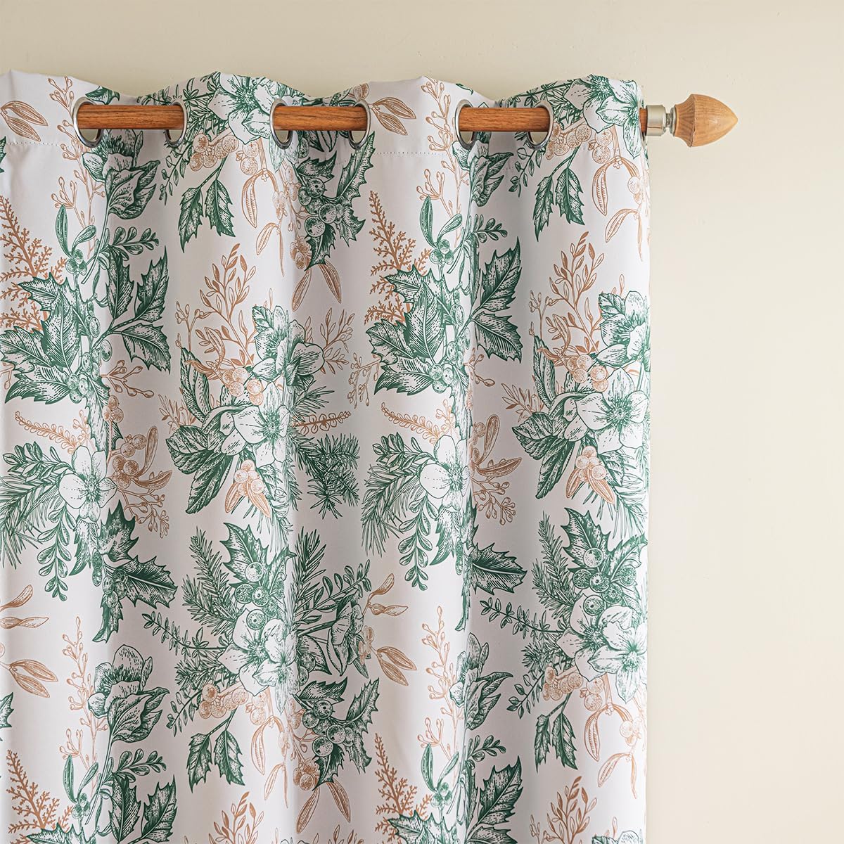 Bedroom Blackout Floral Pattern Curtains, Green Pinecone Window Curtains, Living Room l Grommet 2 Panel 52 x 63 inches (Dark Green)
