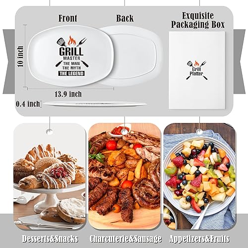 Vista 21 de R HORSE Plato de parrilla para padre, plato de regalo para abuelo, barbacoa, plato blanco ovalado, para servir abuelo, hombres, día del padre