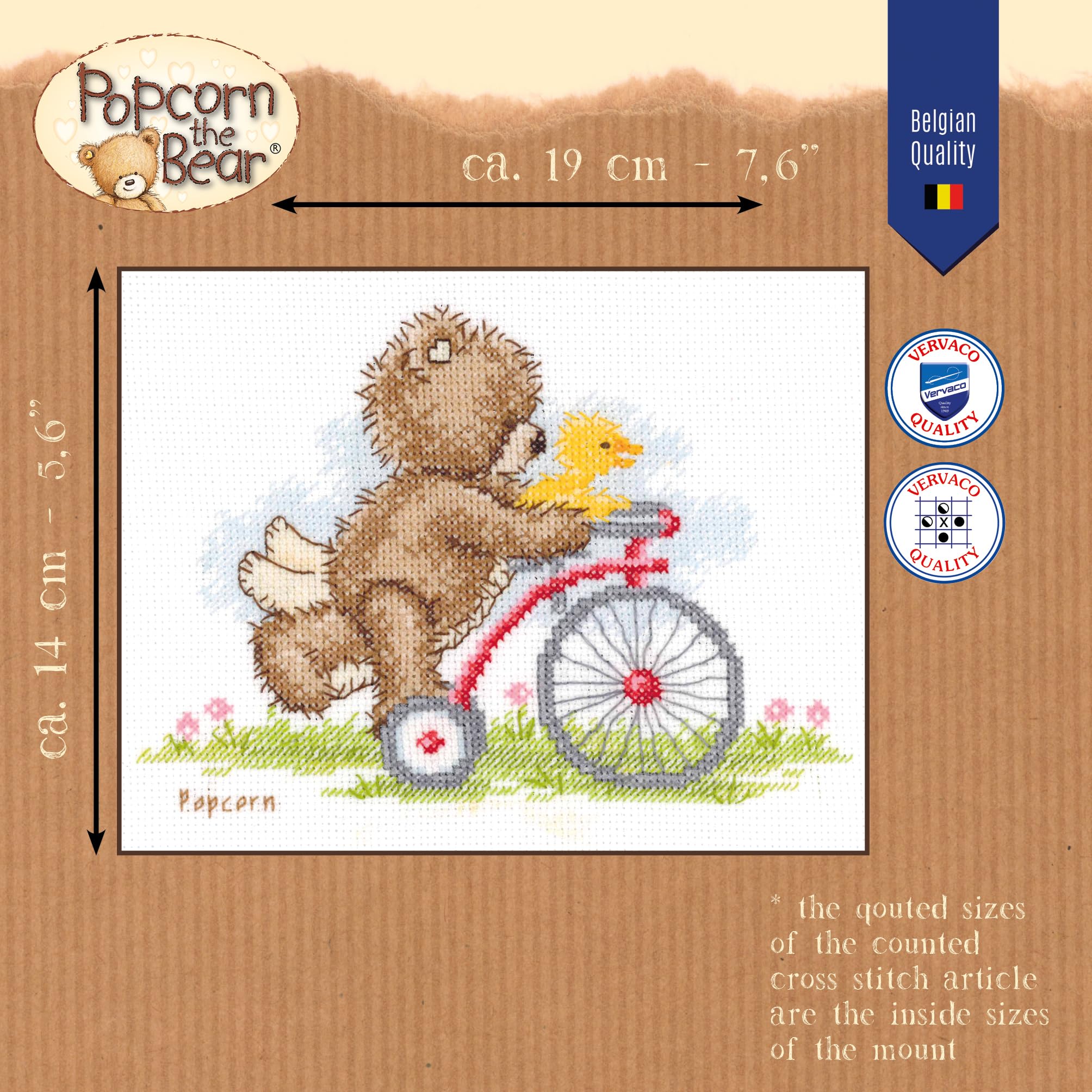 VERVACO Point De Croix Compté Kit Tableau Complet Set Popcorn À VÉLO De Broderie Loisir Créatif Maison Decoration Cadeau DIY Ca. 19 X 14 Cm Counted Cross Stitch Embroidery, Cotton, Multicolore