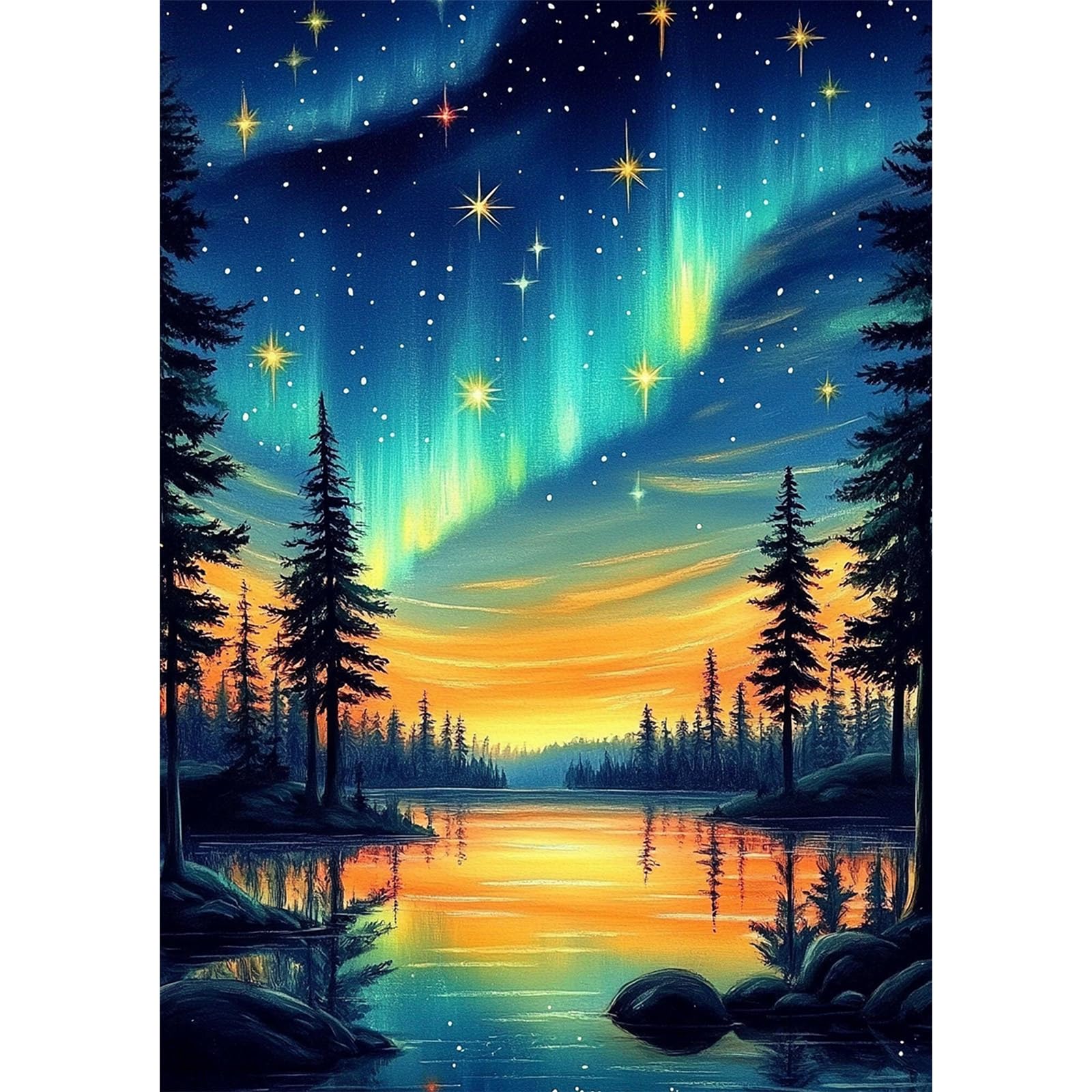 NEWENMO Aurora Borealis Lights Diamond Painting Kits Adults,Beautiful Forest Scenery Diamond Art,DIY Diamond Arts Mosaic Kits for Adults Beginner,Full Round Drill Gem Art for Home Decoration,30x40cm