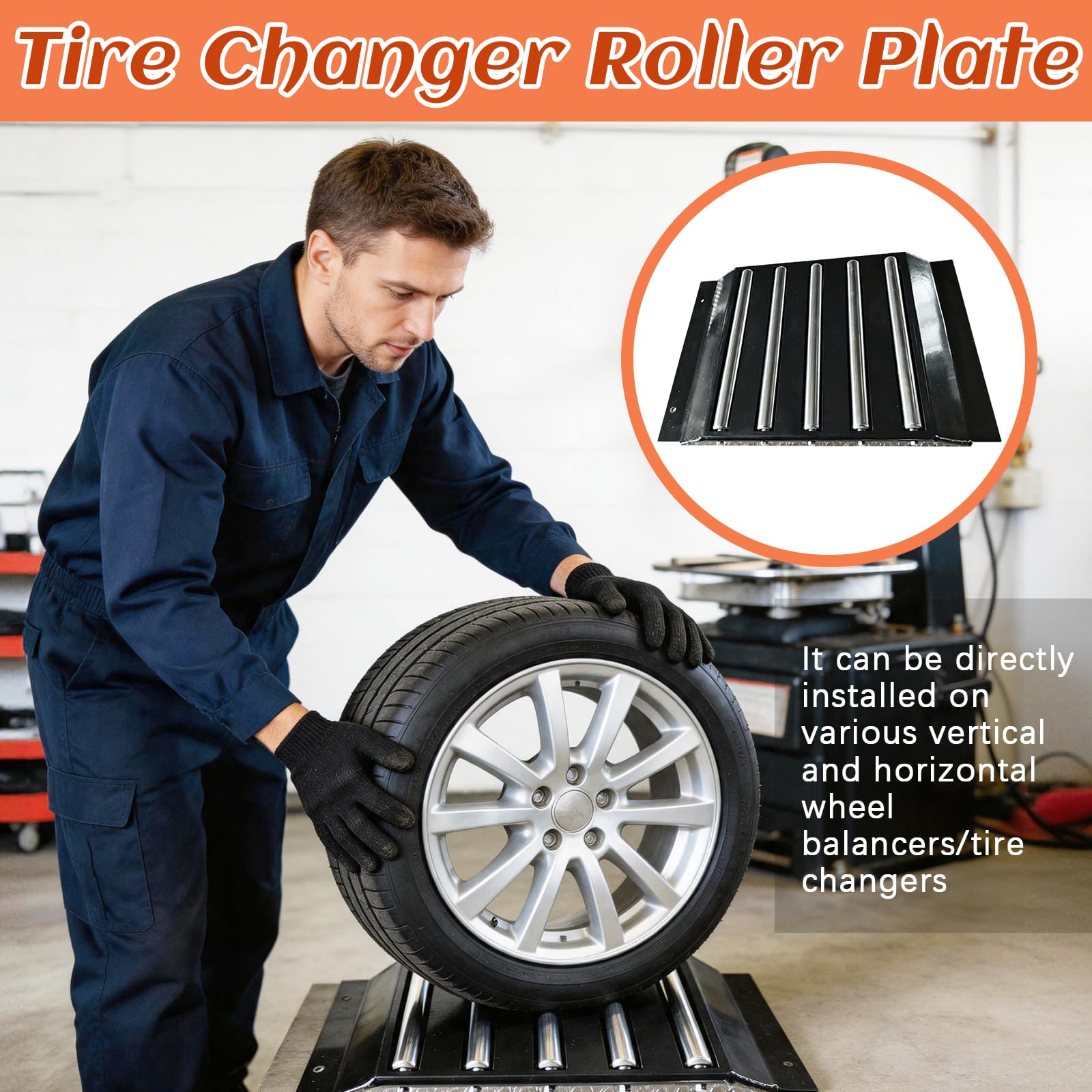 Reifenwechsler Basis, Reifenmontierhilfe mit 5 Edelstahlrollen rutschfeste Rollplatte für Reifenmontage Universelle Radrollhilfe Zubehör für Reifenmontiermaschine Werkstatt Garage
