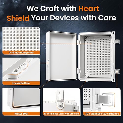 Miniatura 47 de QILIPSU - Caja de conexiones de acero inoxidable con tapa, bisagras y placa de montaje, universal, impermeable IP67, plástico ABS, gris, recinto