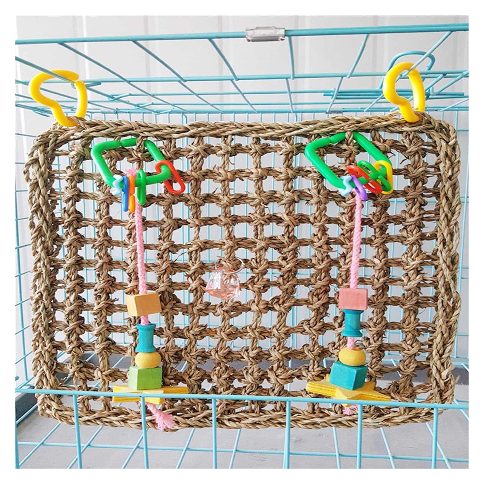 Juguete para pájaros, 30 x 30 cm, red de escalada para loro, hamaca para mascotas, juguete de mordedura, colorido, seguro, papagayo natural, juguete de escalada para mascotas