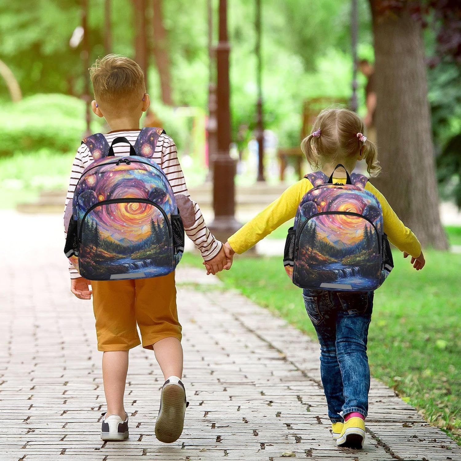 Waterfall Painting Black Toddler Harness Backpack for Boys Girls 3-6 Years Kids Backpack with Anti Lost Safety Leash Baby Travel Bag for Preschool Travel Walking