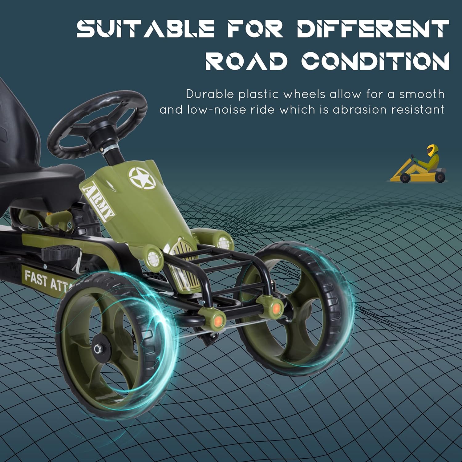 Aosom Go Kart for Kids, Pedal, Go Kart with Adjustable Seat, EVA Wheels, Forward, Backward, Ride on Car for Boys and Girls 3-6 Years Old, Green