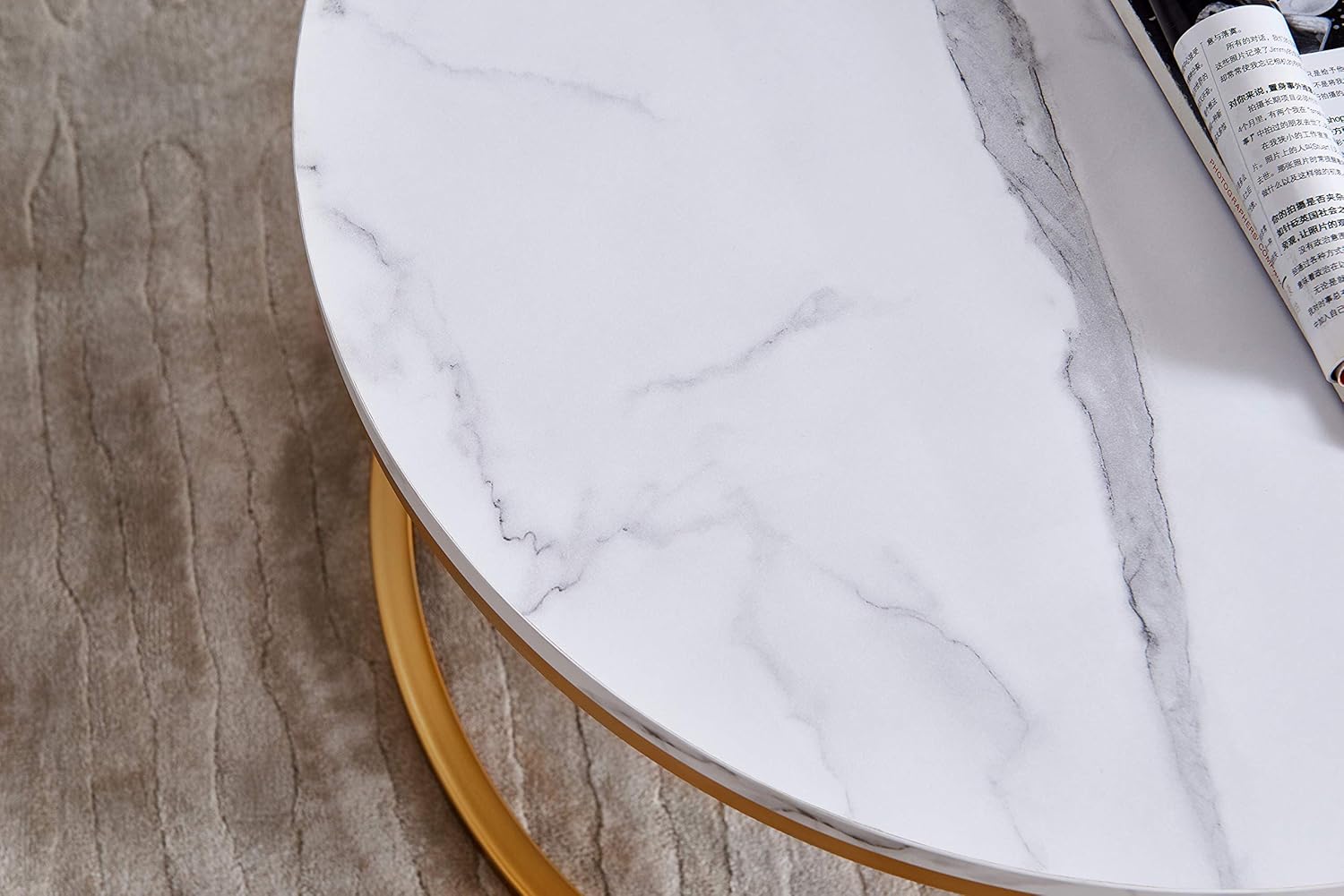 Modern Nesting Coffee Tables Set for Living Room, Office, Balcony, Modern Round Wood Accent Coffee Table MDF Faux Marble Tabletop w/Gold Color Frame, Easy Assembly- Set of 2 (Gold) : Home & Kitchen