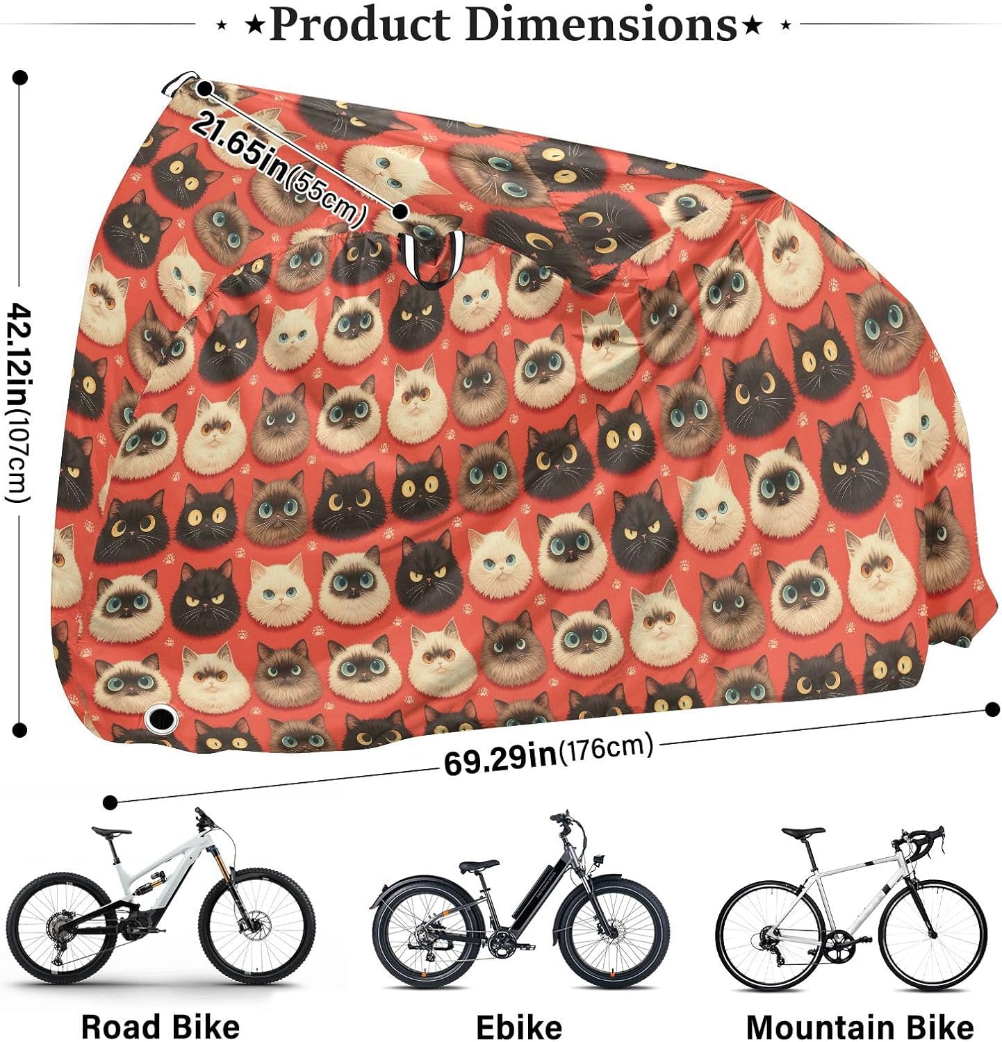 Funny Cats Faces Red Outdoor Bike Cover Waterproof Electric Bike Cover Bikes Accessories