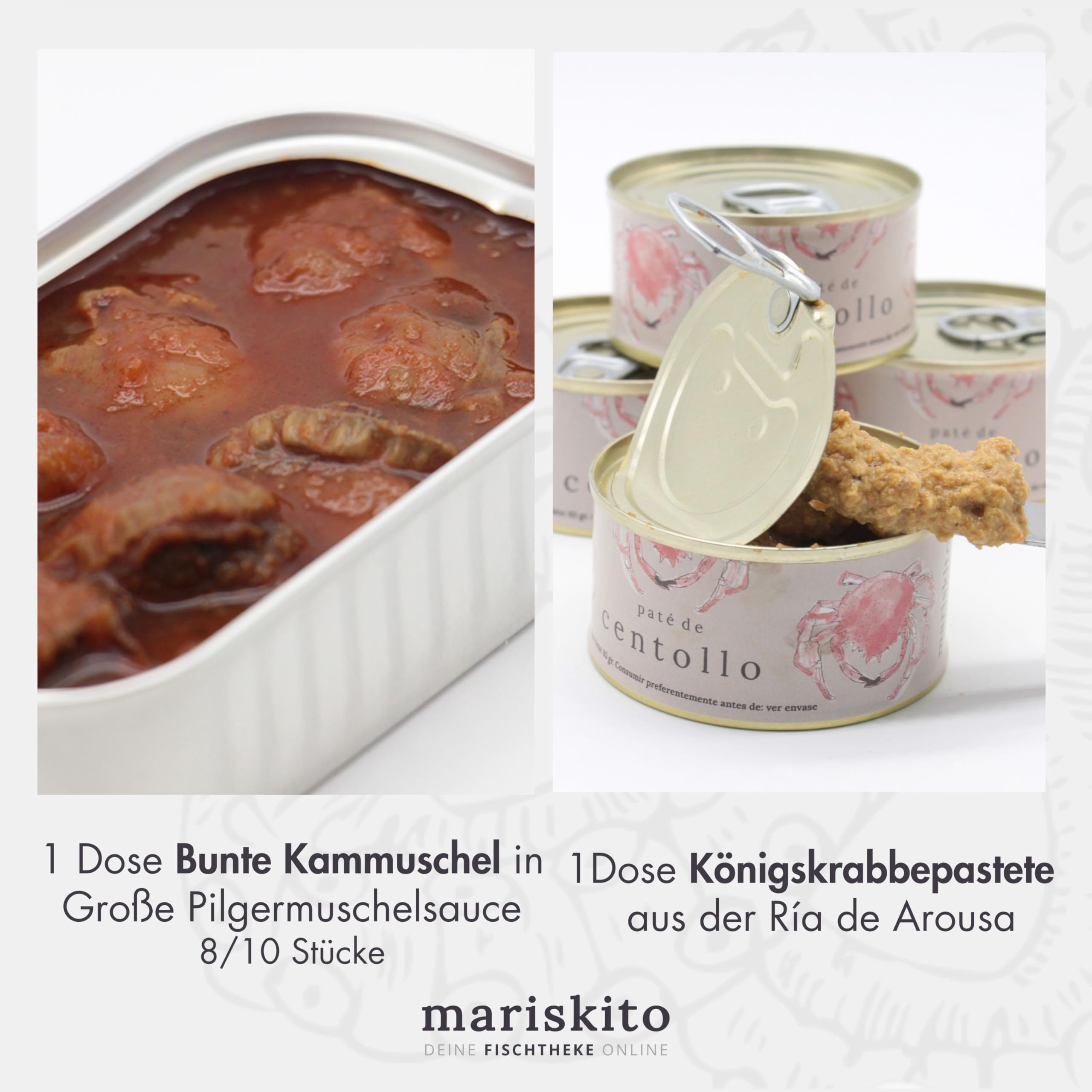 MARISKITO | Paket La Mar de Delicatessen - 6 Gourmetkonserven - Dosen mit Galicischen Konserven - Geschenkkorb - Delikatessen-Produktset