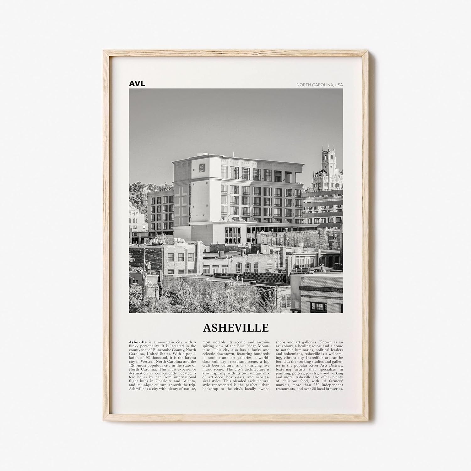 Asheville Print Black and White Downtown, Asheville Wall