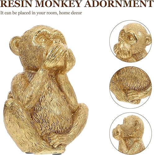 Miniatura 6 de Figura de mono de resina, 3 piezas de resina, adorno de mono de resina, decoración de mono dorado de resina, no se ve, no habla, no malvado (tamaño