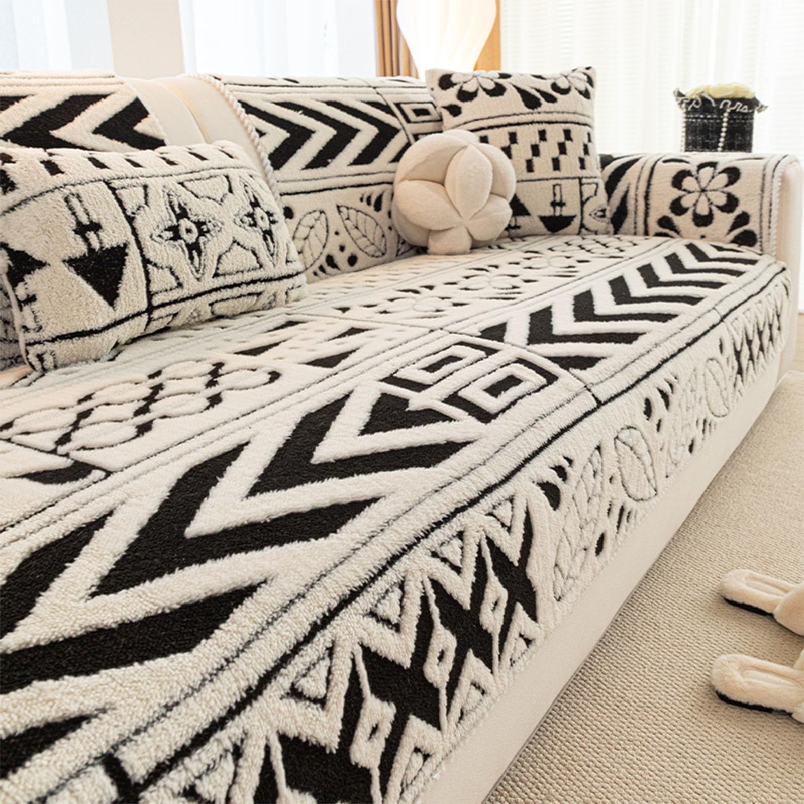 Housse de canapé pour animaux blanche 70x150 motifs géométriques pour canapé modulable