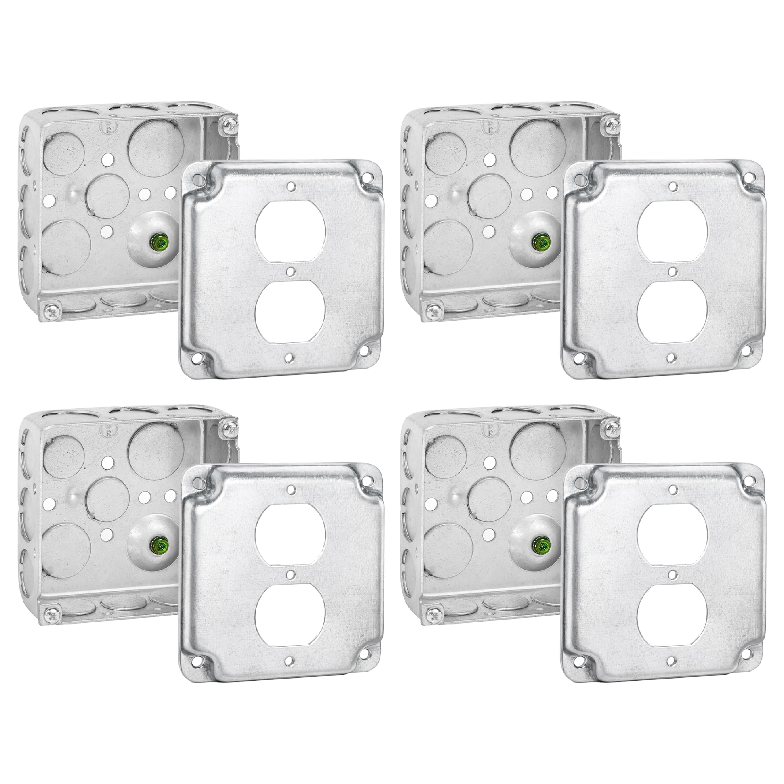 OHLECCTRIC - Scatole di derivazione elettrica 4 x 4 con coperchi (confezione da 4), profondità 3,5 cm, 53,3 cm, terreno rialzato, dieci 1,3 cm e sei 1,9 cm, scatole di uscita in metallo resistente