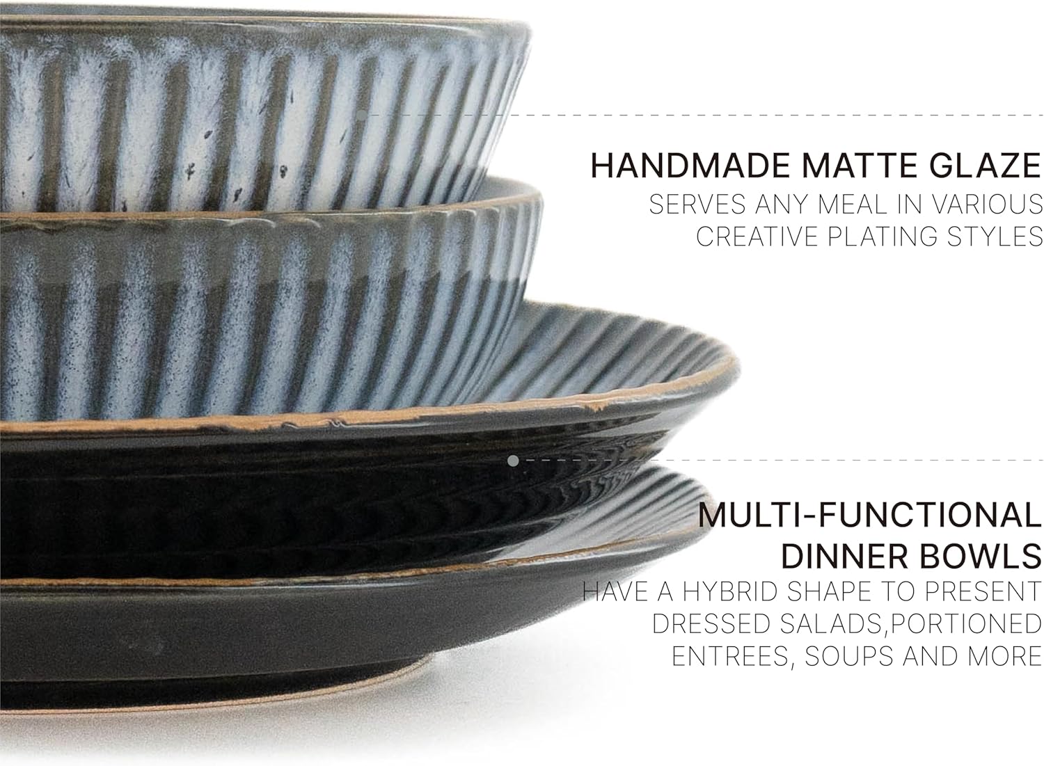 Reactive Glaze Stoneware Dinnerware Set Service for 2, 8 Piece Ceramic Plates and Bowls with Deep Pasta Bowls, Chip Resistant, Microwave & Dishwasher Safe