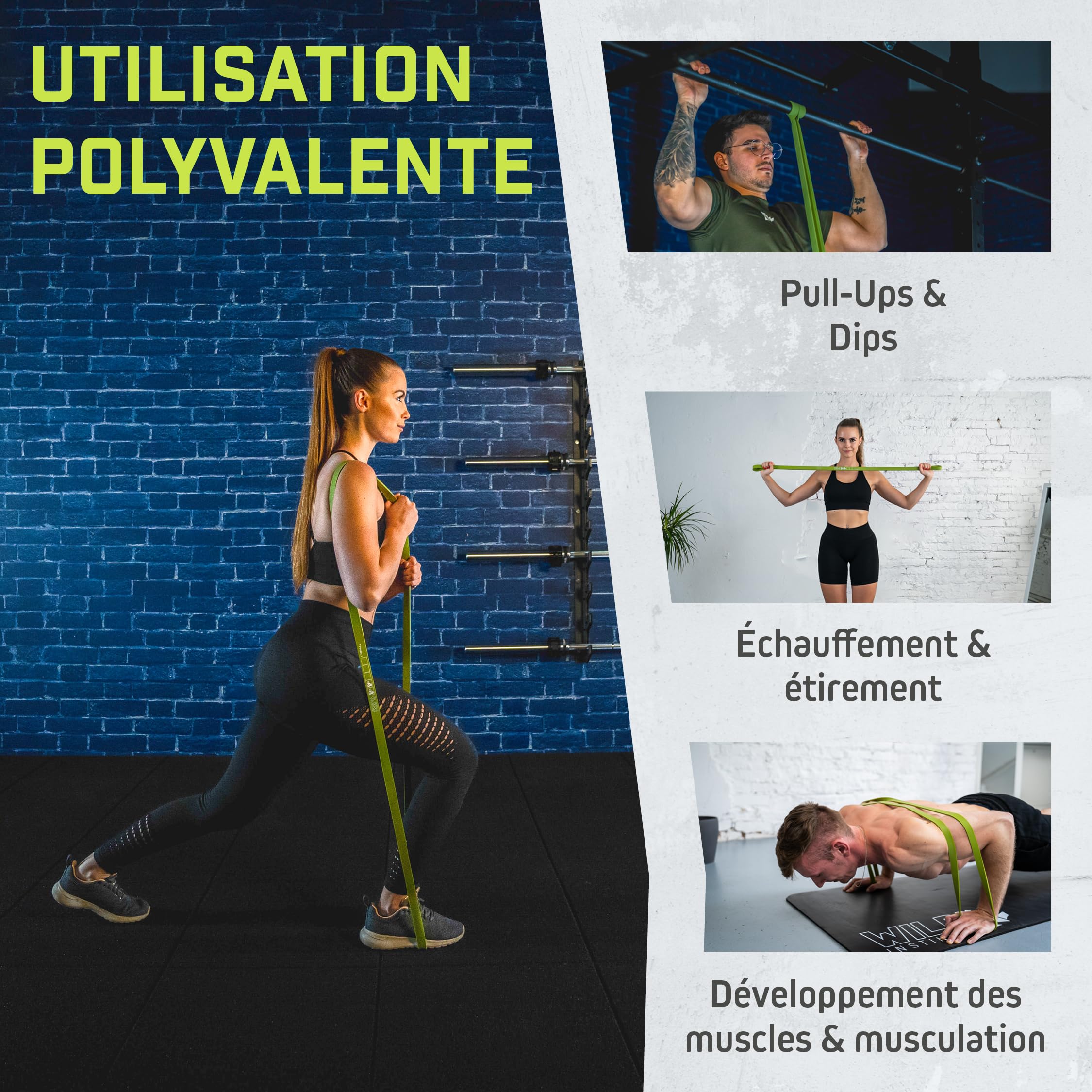 Wild Instincts® Bandes Résistantes pour Tractions/Bandes Élastiques Musculation/Bande Élastique Fitness/Bande Élastique Tractions pour Crossfit & Stretching +Sac