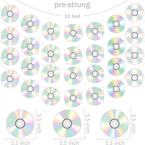 Miniatura 4 de 4 pancartas de disco de CD, decoraciones retro de los años 90, decoración de fiesta de cumpleaños de los años 90, decoración de fiesta de música