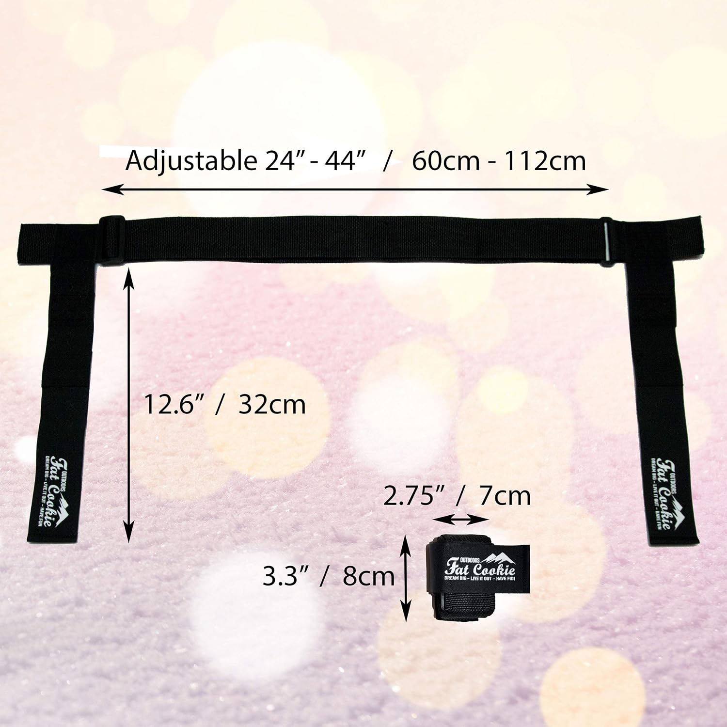Fat Cookie Outdoors Ski and Pole Carrier Strap 2 Pack Set for Carrying Snowboard, Skis and Poles. Pair of Ski Carrier Straps with Adjustable Shoulder Sling for Kids, Men and Women.