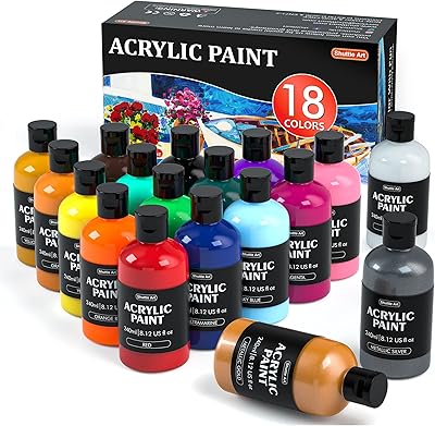 Shuttle Art Acrylic Paint, 18 Colors Acrylic Paint Bottle Set (240ml/8.12oz), Rich Pigmented Acrylic Paints, Bulk Painting...