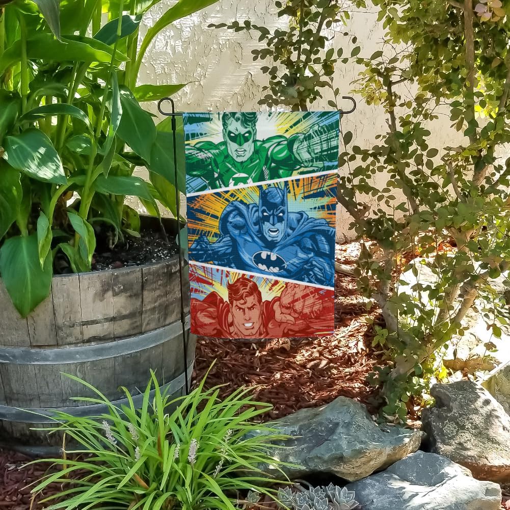 Justice League Batman, Green Lantern and Superman Red, Blue and Green Garden Yard Flag
