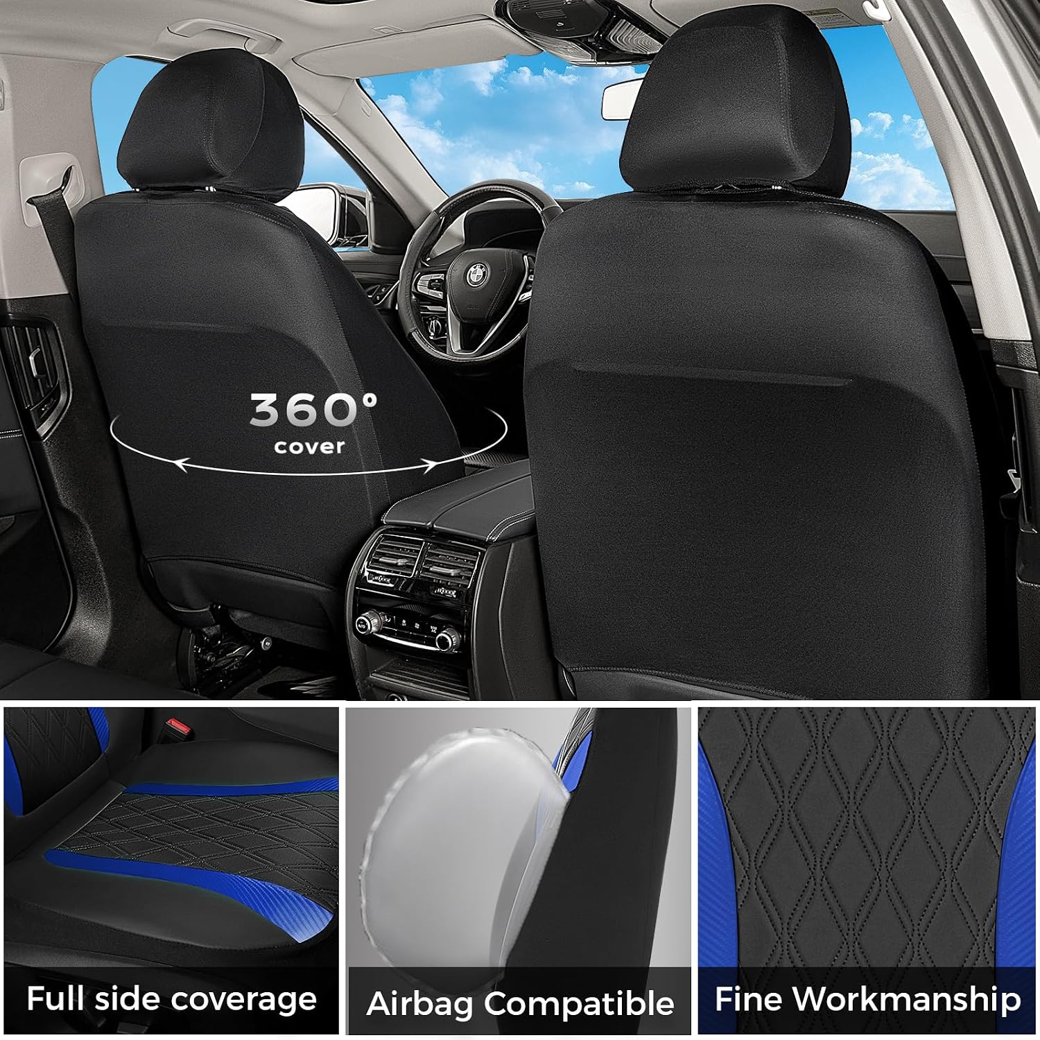 FLORICH Seat Covers, Car Seat Covers Full Set, Waterproof Leather Car Seat Protector, Front and Rear Seat Covers for Cars, Automotive Seat Covers Universal Fit for Most Cars SUV Truck
