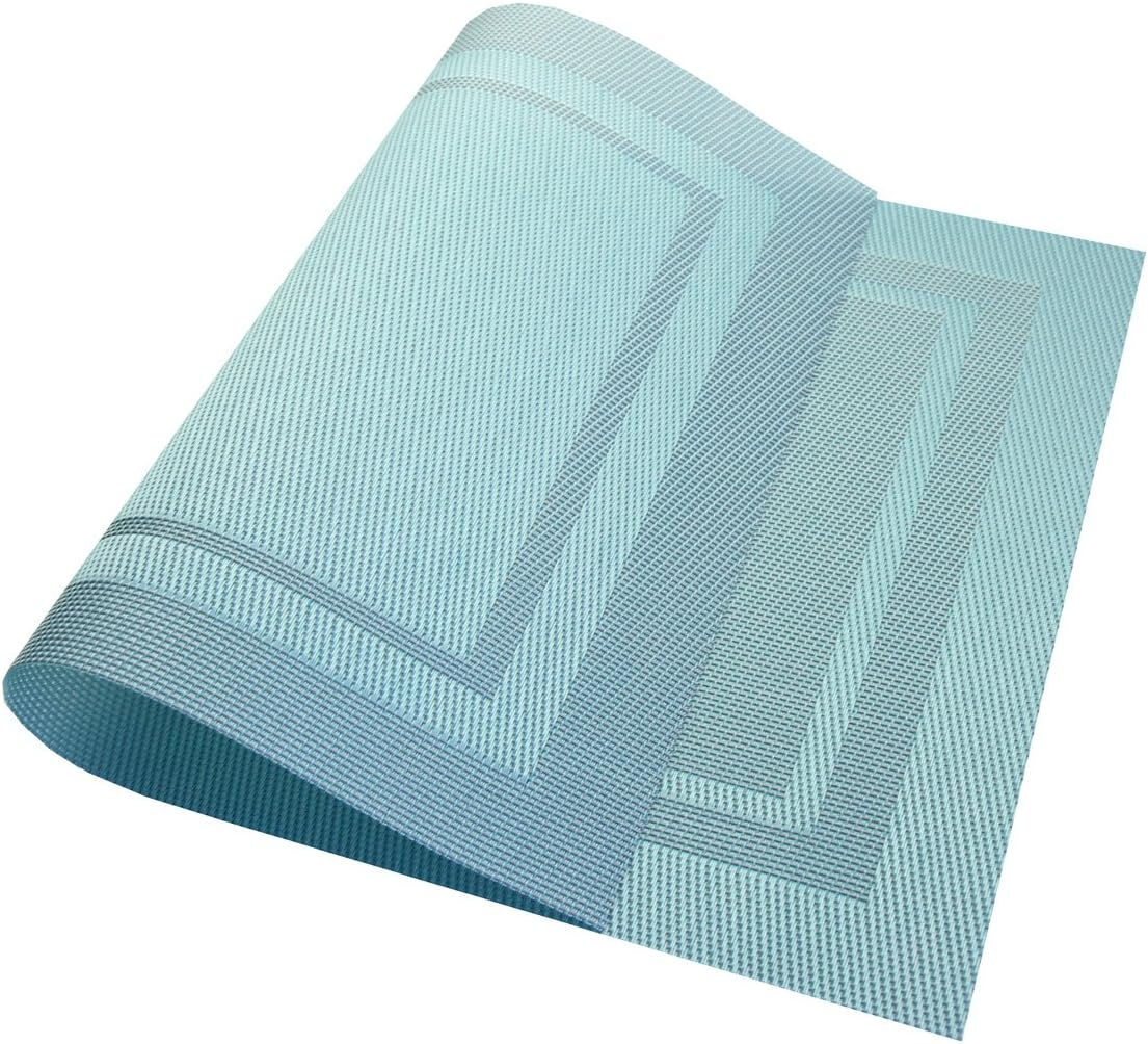 PIGCHCY Heat Insulation Non Slip Plastic Placemats,Washable Easy to Clean Woven Vinyl Kitchen Stain Resistant Placemats for Dining Table Set of 4(Sky Blue) image 4