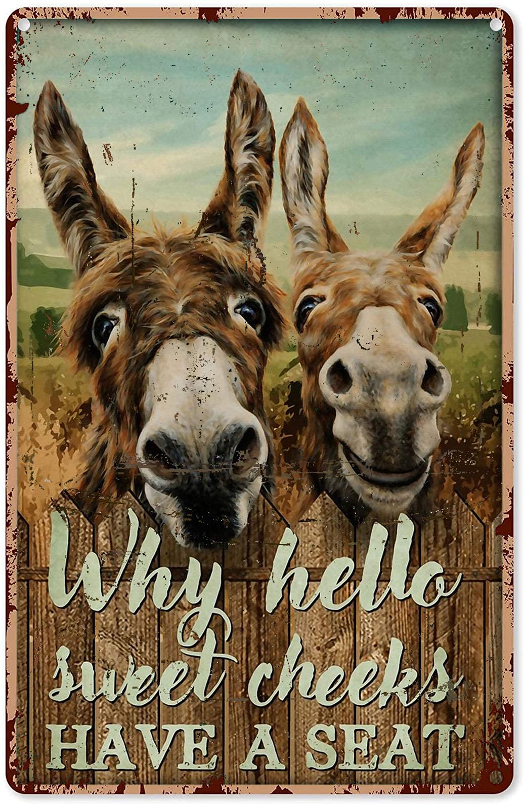 HERYNLRN Targa In Metallo Vintage 'Hello Sweet Cheeks' Con Asino – 20x30 Cm – Decorazione Per Casa, Bar, Ristorante - 2